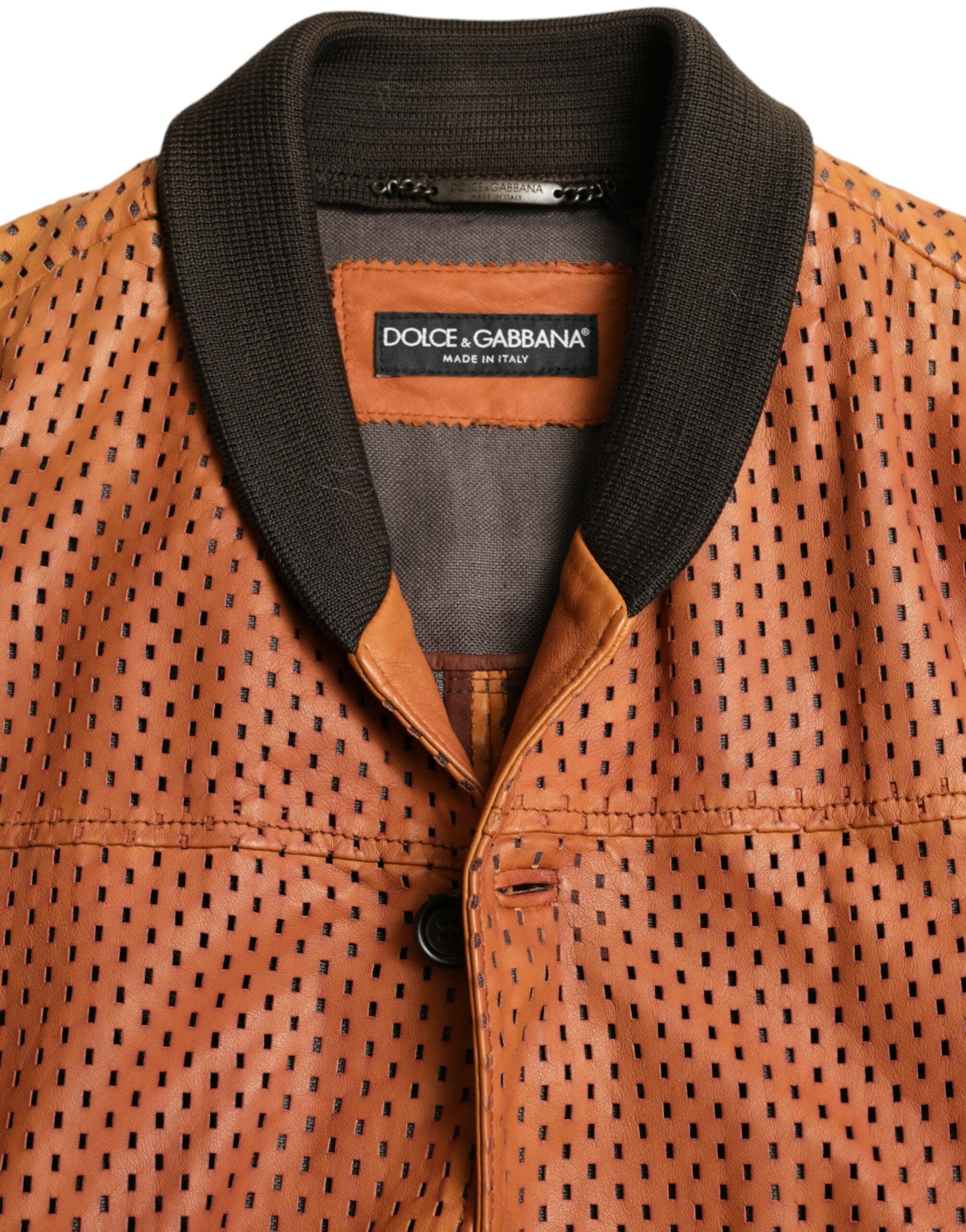Dolce & Gabbana Brun Perforerad Lammskinnsjacka