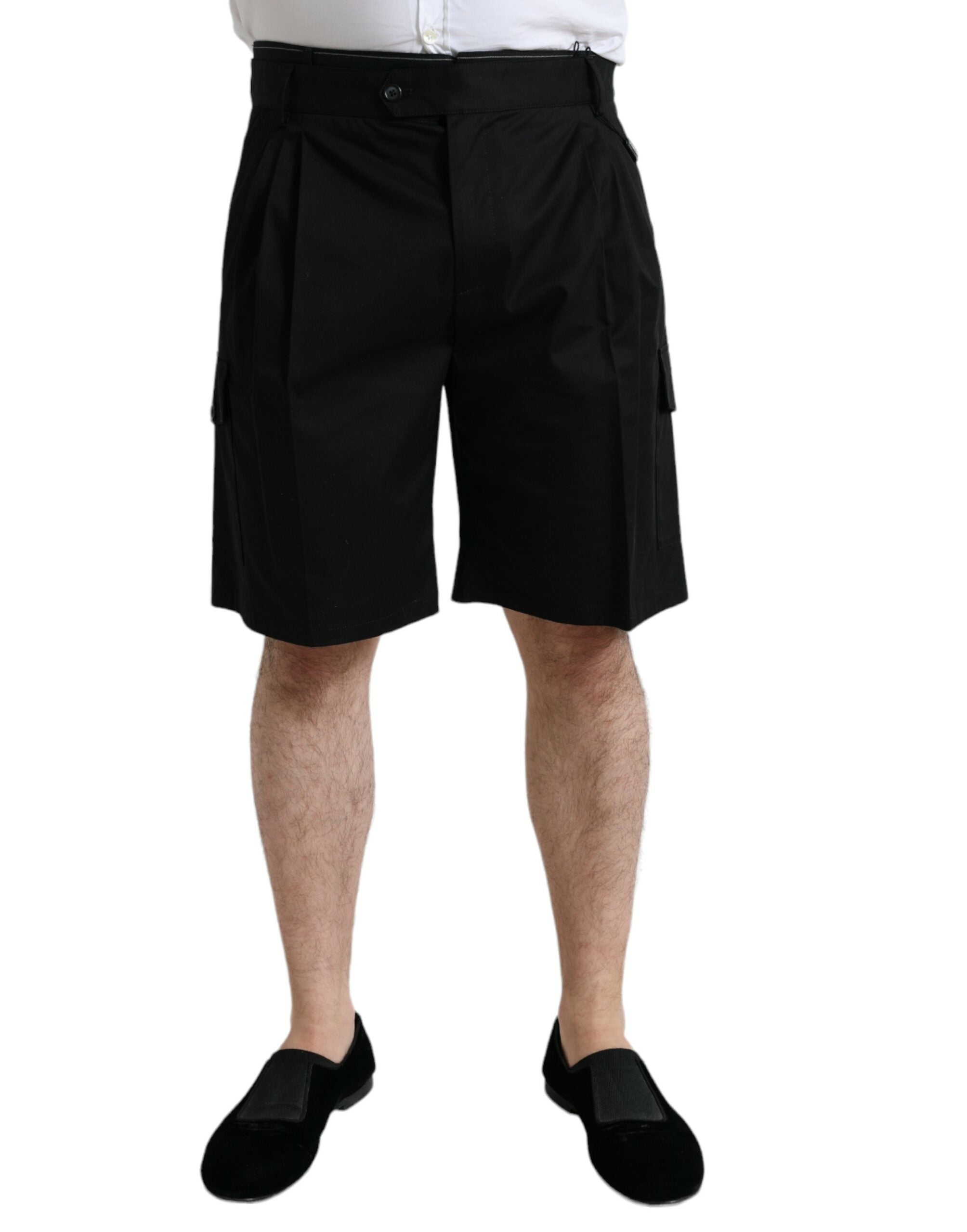 Dolce & Gabbana Svarta Bomullsstretchiga Cargo Bermudashorts