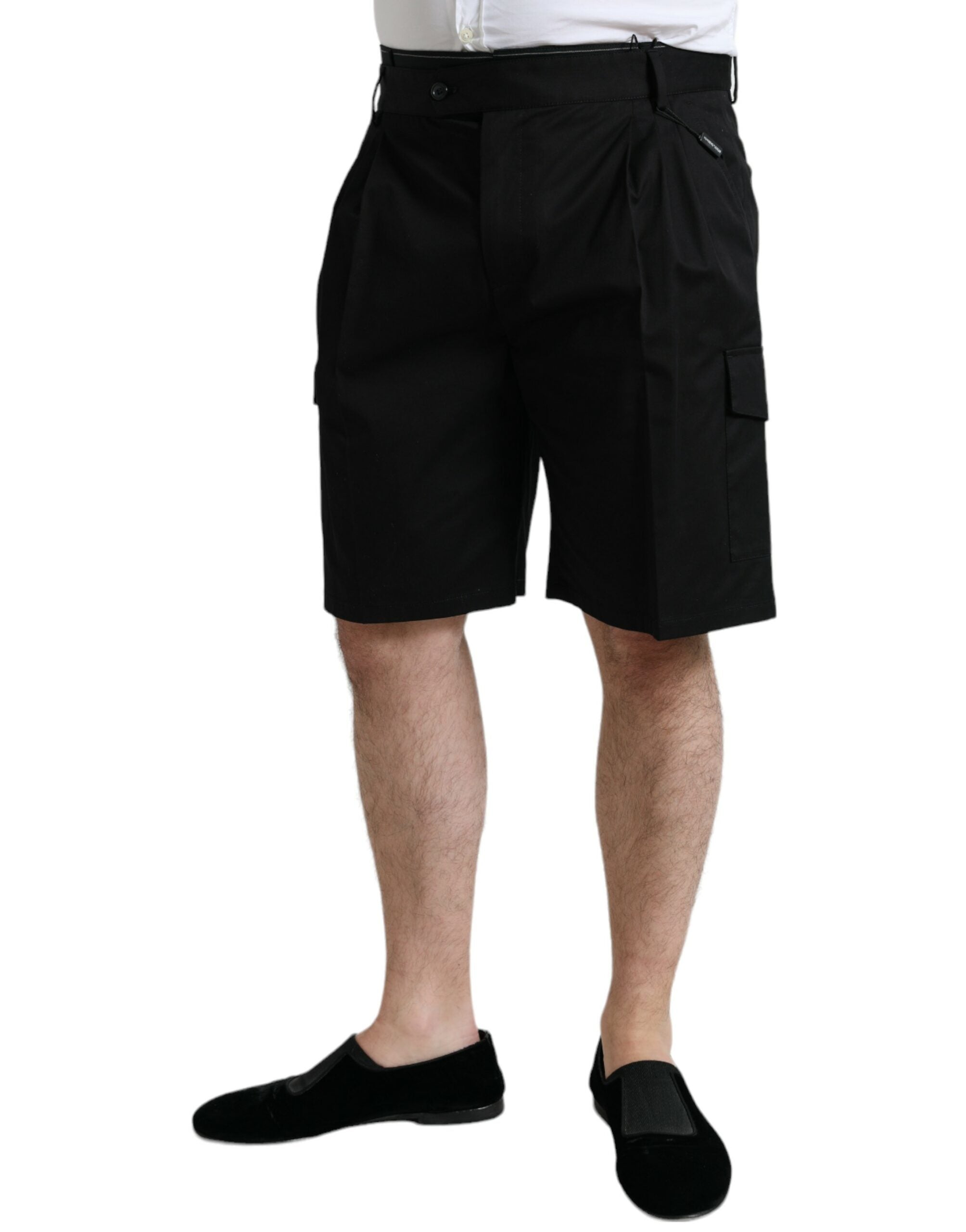 Dolce & Gabbana Svarta Bomullsstretchiga Cargo Bermudashorts