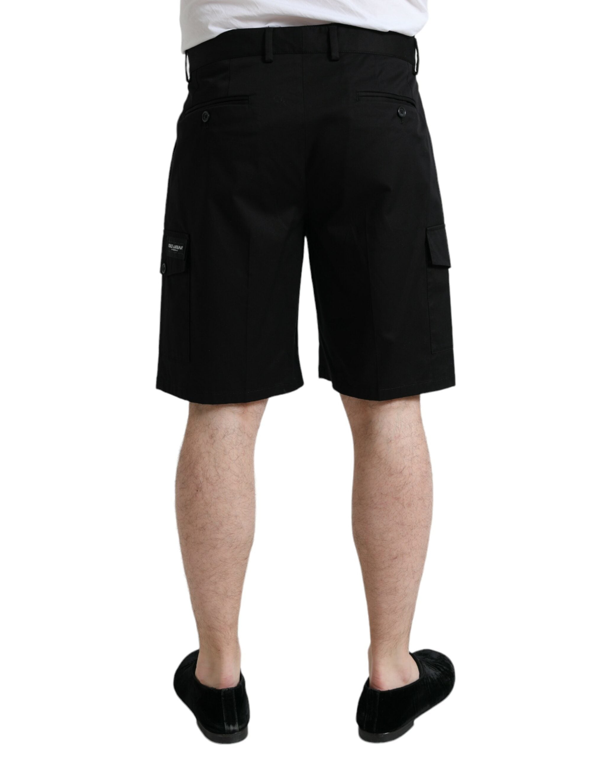 Dolce & Gabbana Svarta Bomullsstretchiga Cargo Bermudashorts