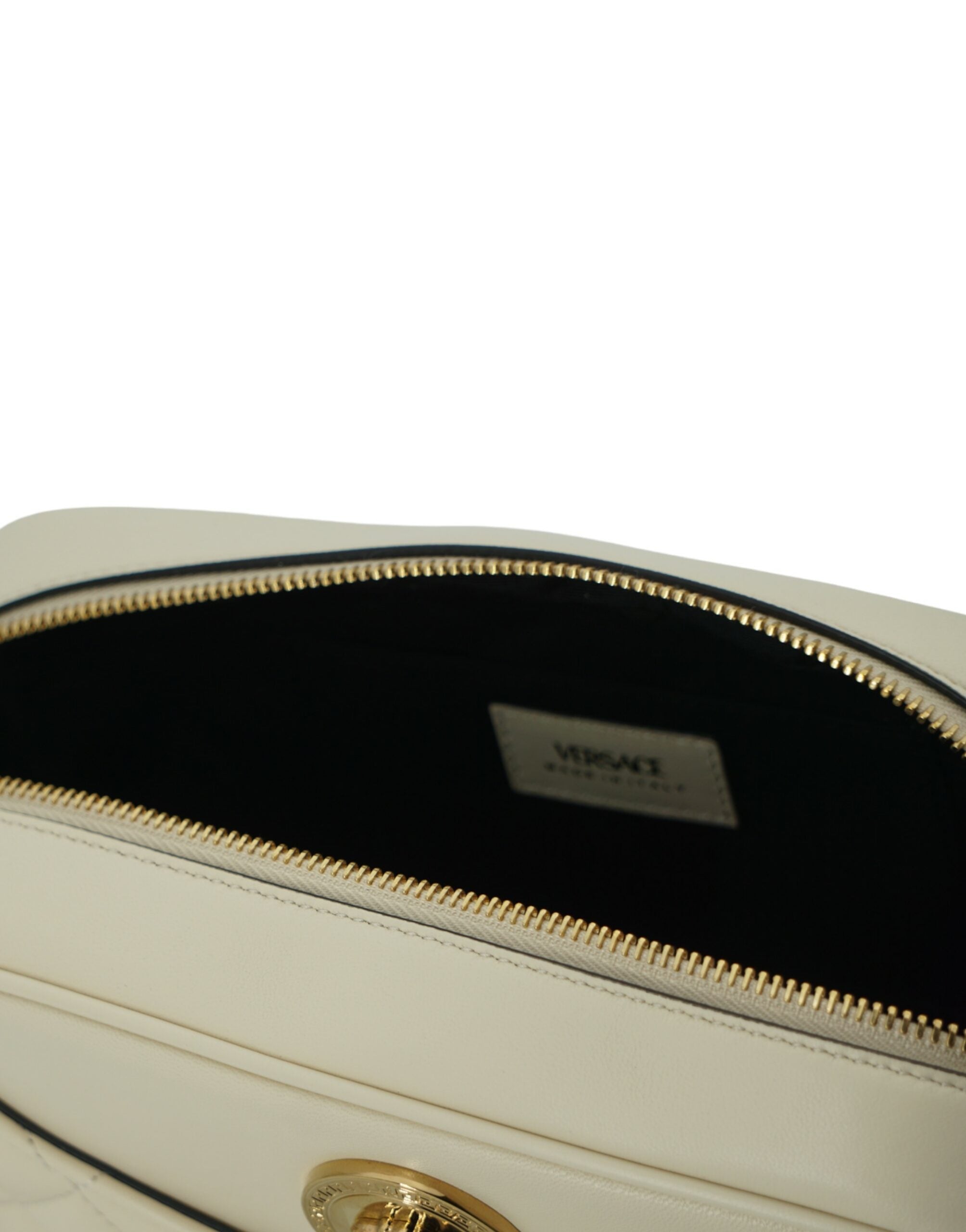 Versace Elegant Vit Läderväska med Kameraaxelrem