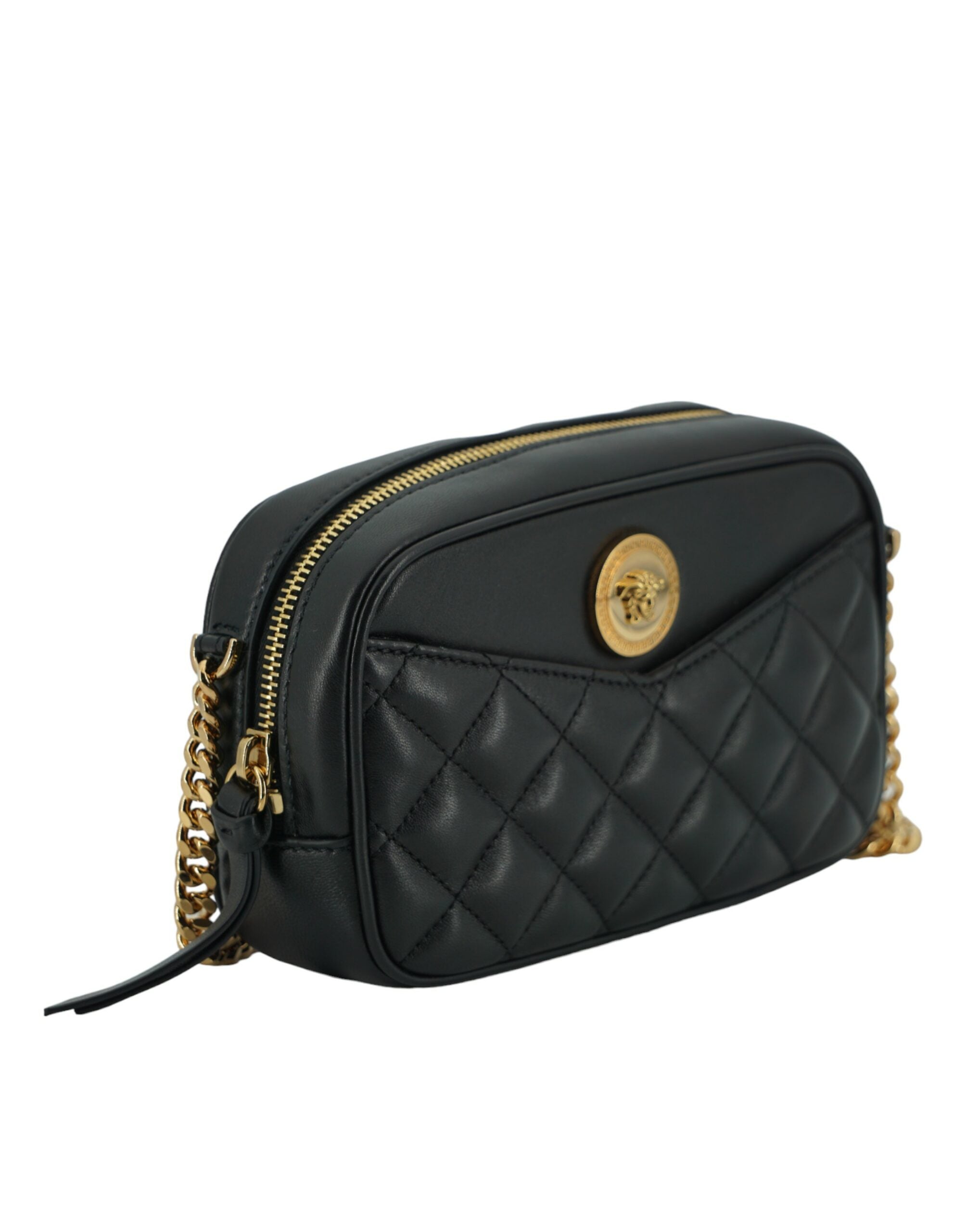 Versace Elegant Liten Svart Läder Axelremsväska
