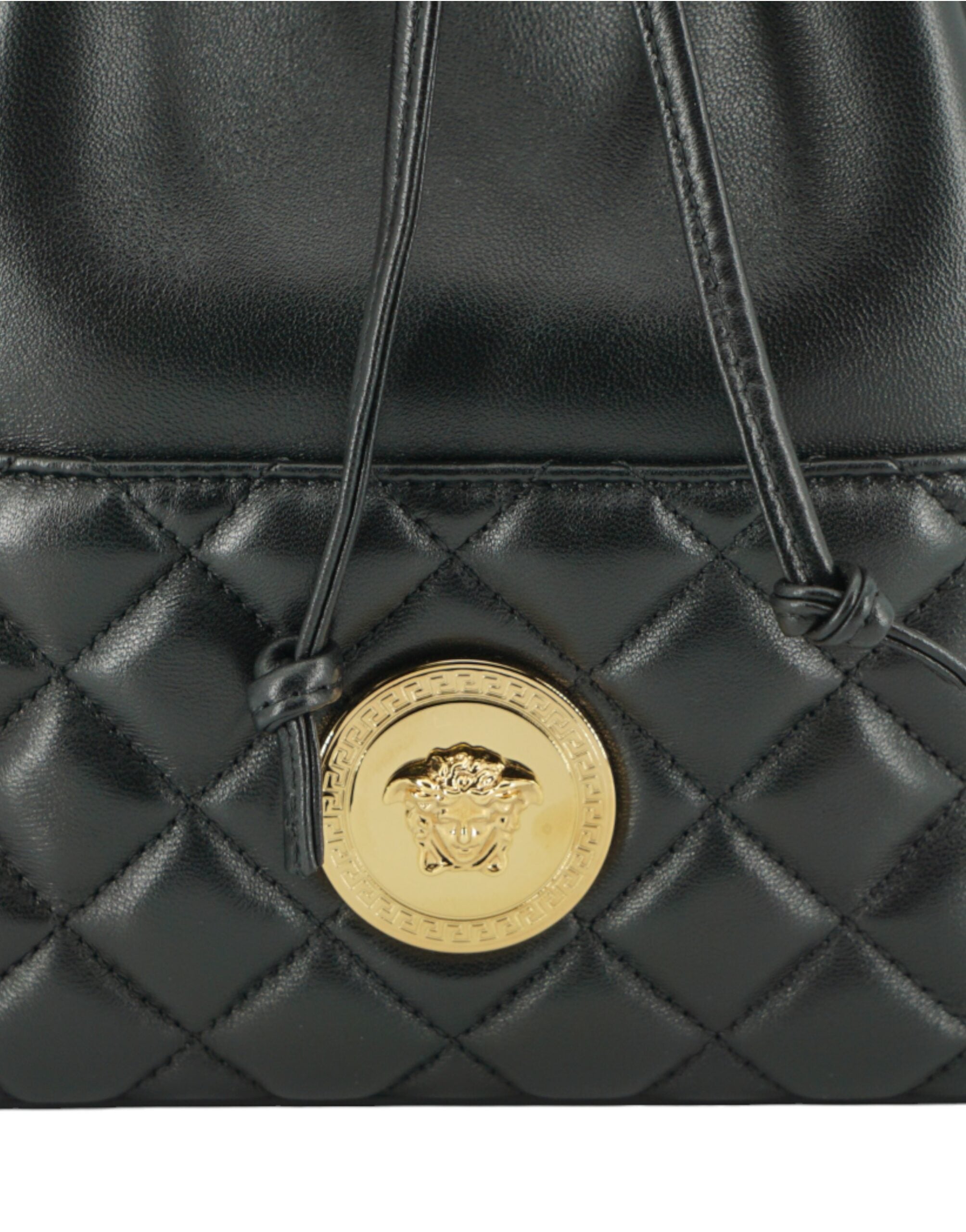 Versace Elegant Svart Läder Medusa Bucket Axelväska