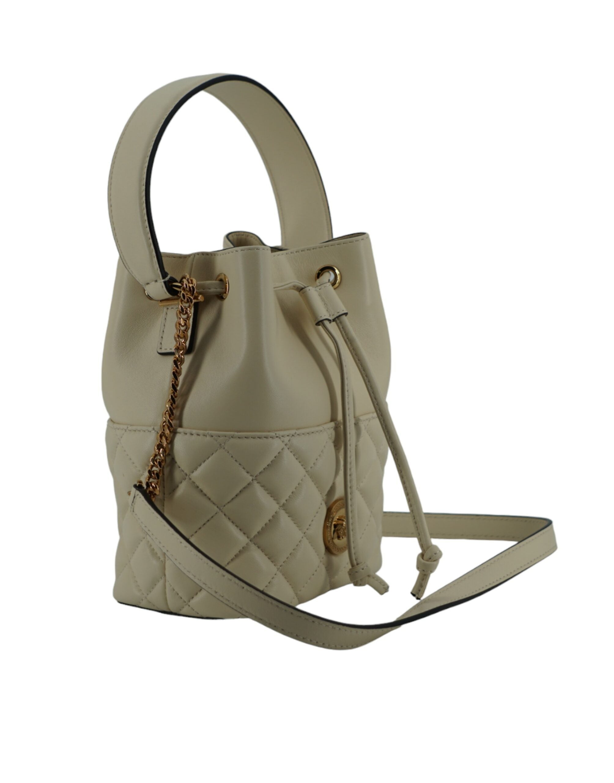 Versace Elegant Liten Vit Läderväska med Bucket-axelrem