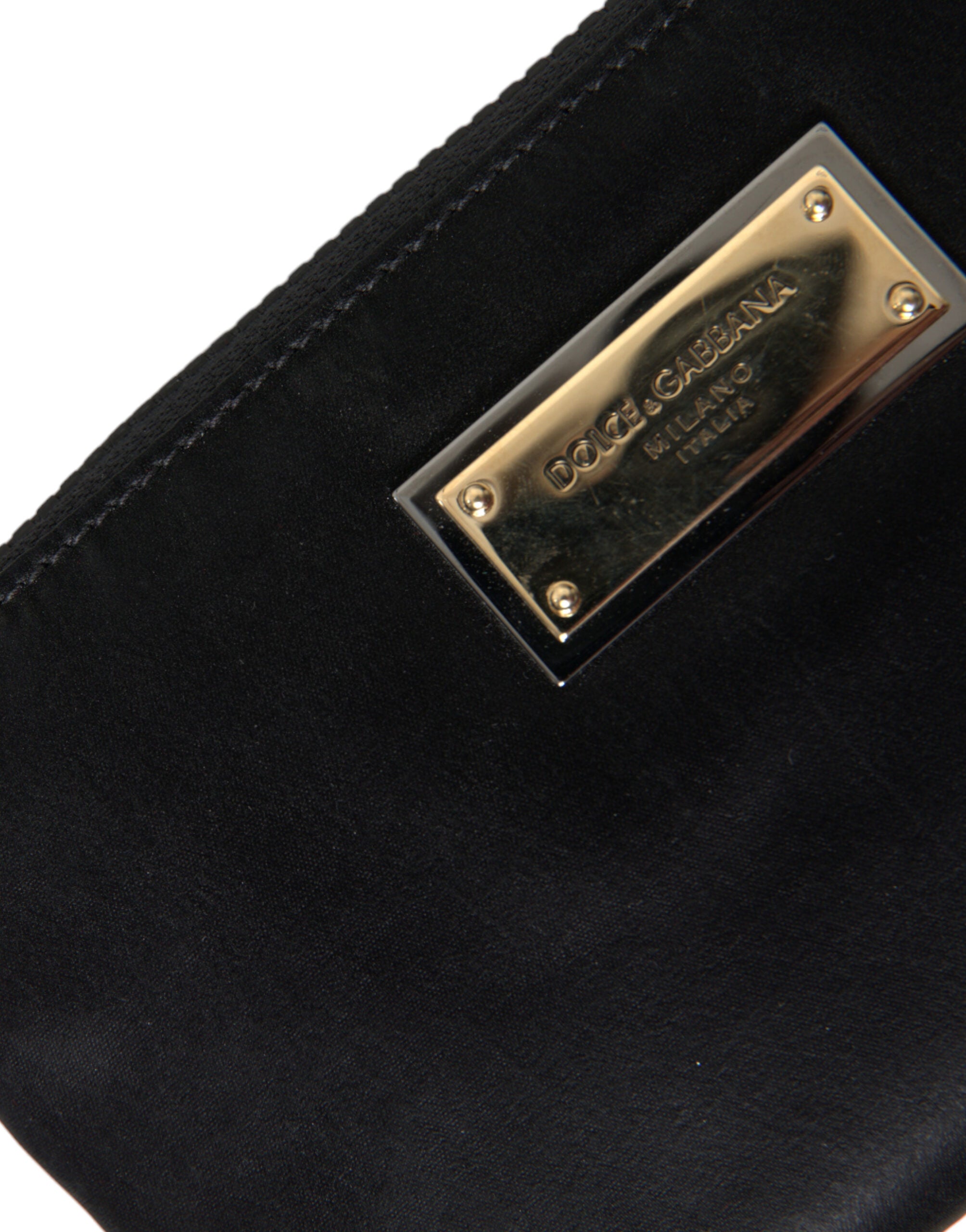 Dolce & Gabbana svart nylon nyckelringspåse med logotyp och plack kuvertväska