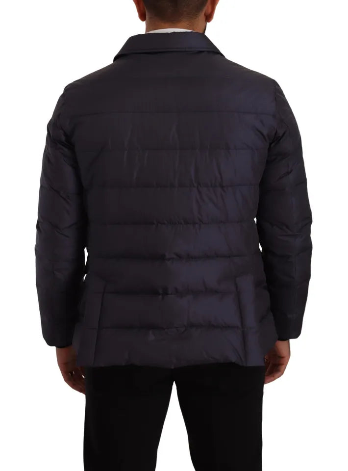 Dolce & Gabbana Blå Siden Getkappa Blouson Vinterjacka