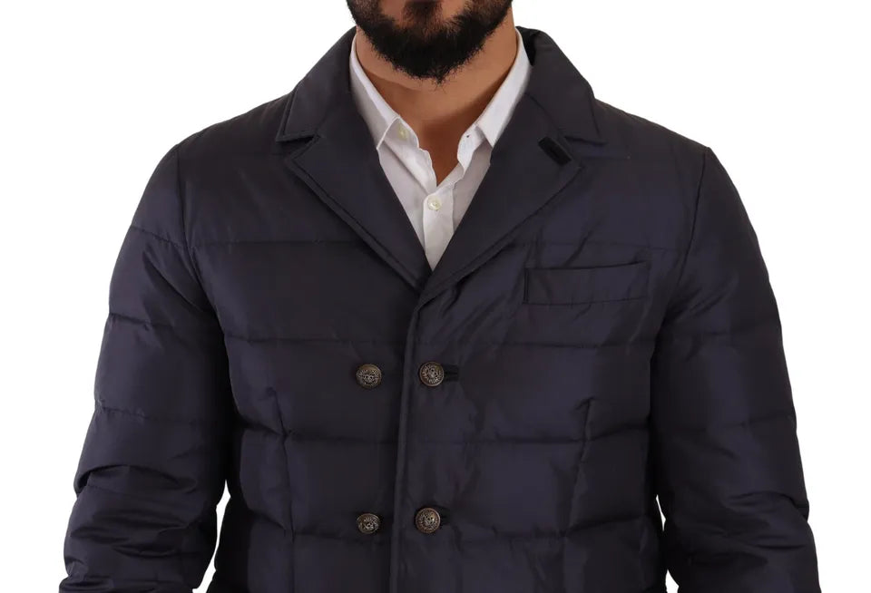 Dolce & Gabbana Blå Siden Getkappa Blouson Vinterjacka