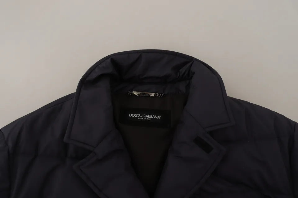 Dolce & Gabbana Blå Siden Getkappa Blouson Vinterjacka