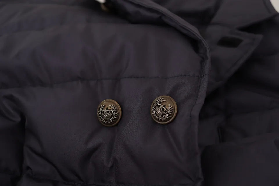 Dolce & Gabbana Blå Siden Getkappa Blouson Vinterjacka
