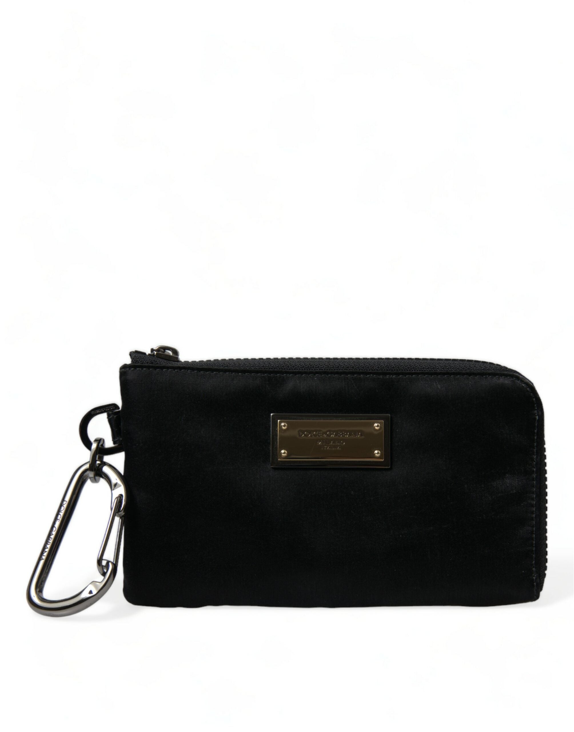 Dolce & Gabbana svart nylon nyckelringspåse med logotyp och plack kuvertväska