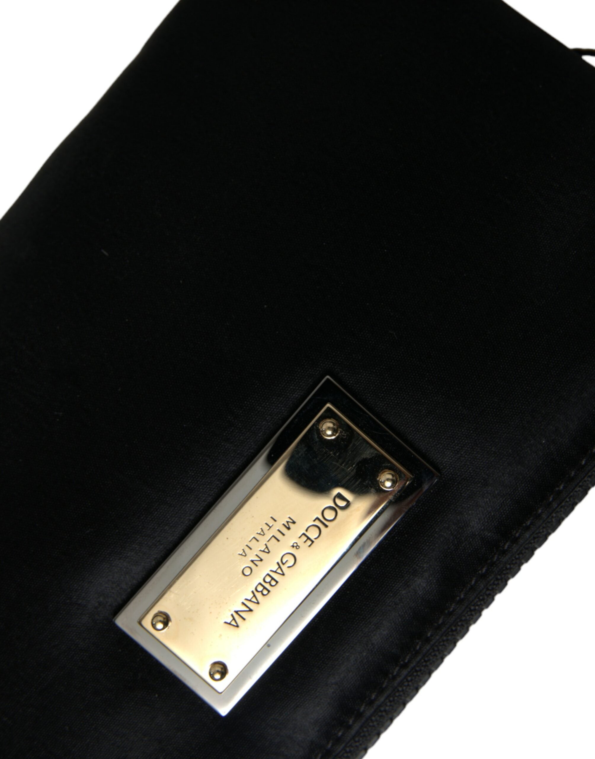Dolce & Gabbana svart nylon nyckelringspåse med logotyp och plack kuvertväska
