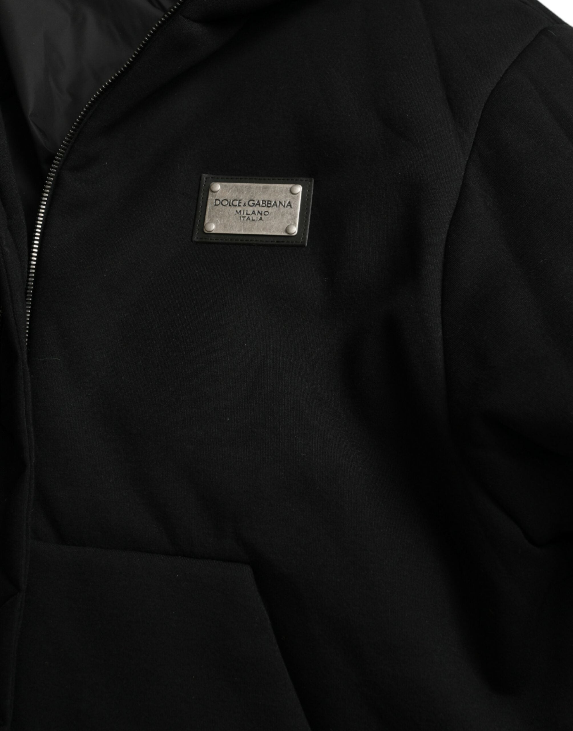 Dolce & Gabbana svart bomullsbomberjacka med huva och logotyp