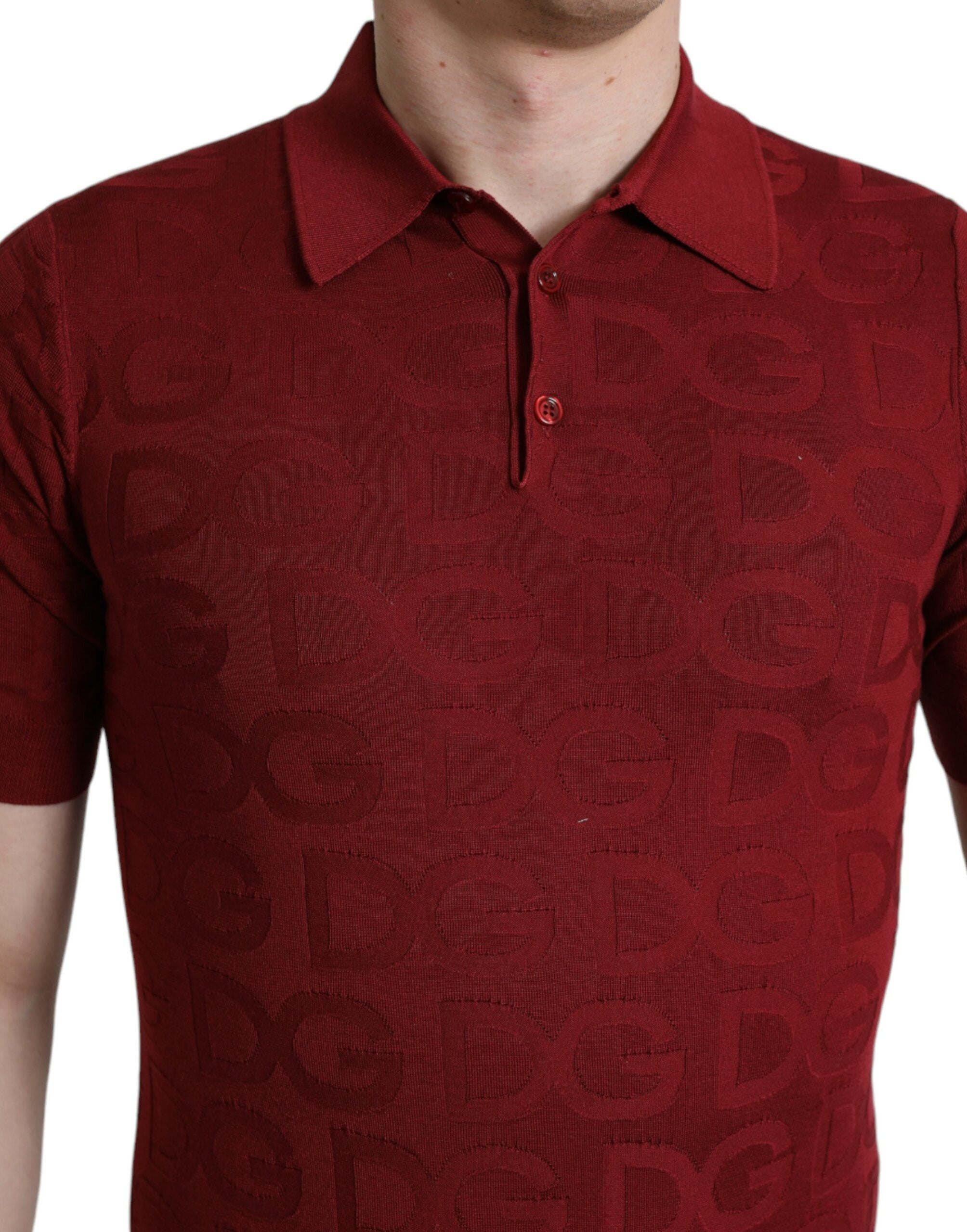 Dolce & Gabbana Rödbrun Krage Kortärmad Siden-T-shirt