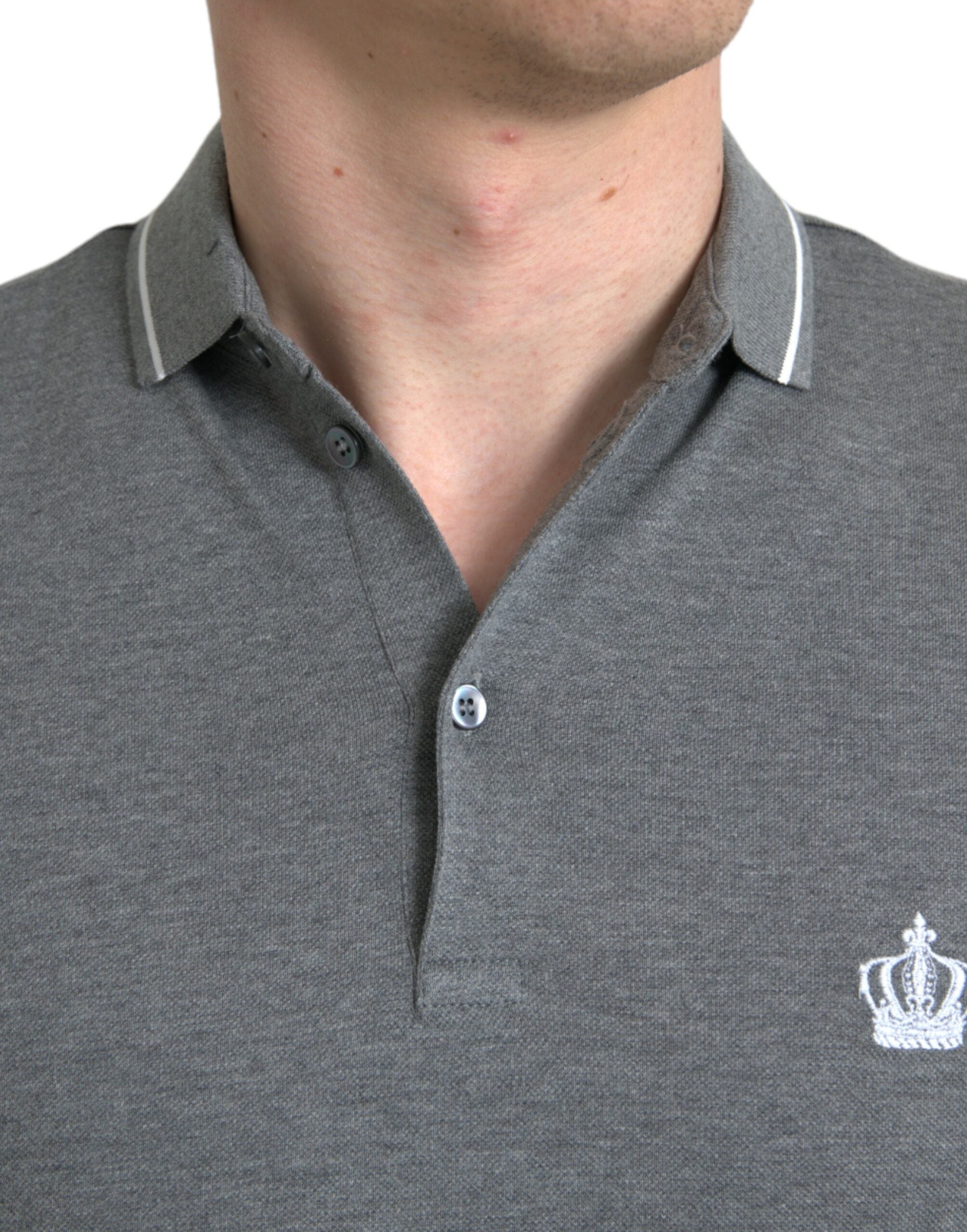 Dolce & Gabbana Grå Krage Kortärmad Kront-T-shirt