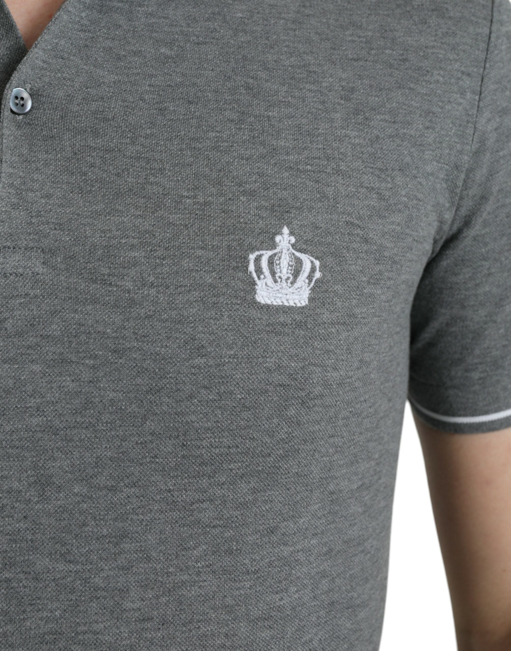 Dolce & Gabbana Grå Krage Kortärmad Kront-T-shirt