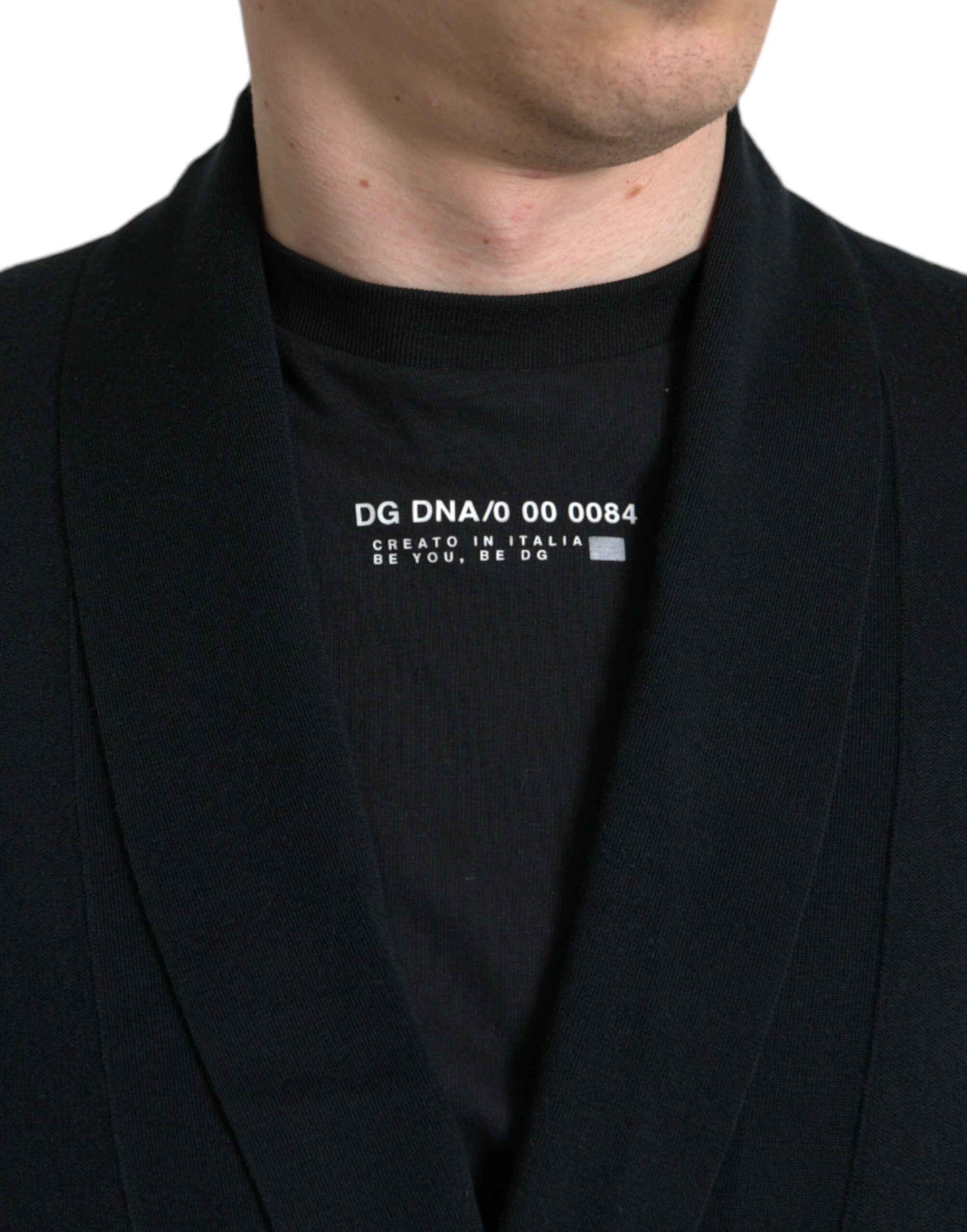 Dolce & Gabbana Svart Kashmir Långärmad Omlottbadrock Med Bälte
