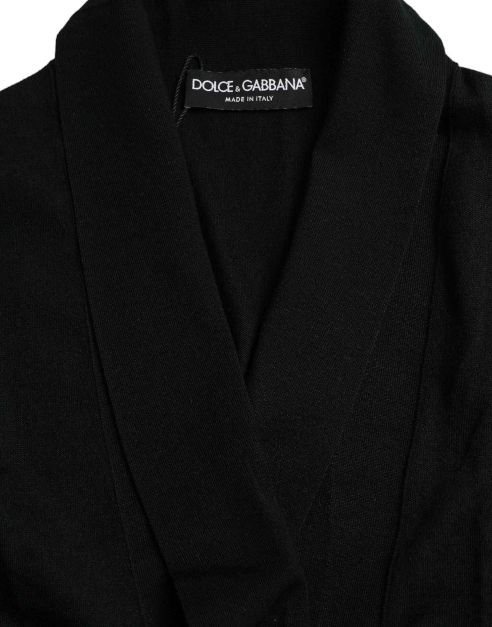 Dolce & Gabbana Svart Kashmir Långärmad Omlottbadrock Med Bälte