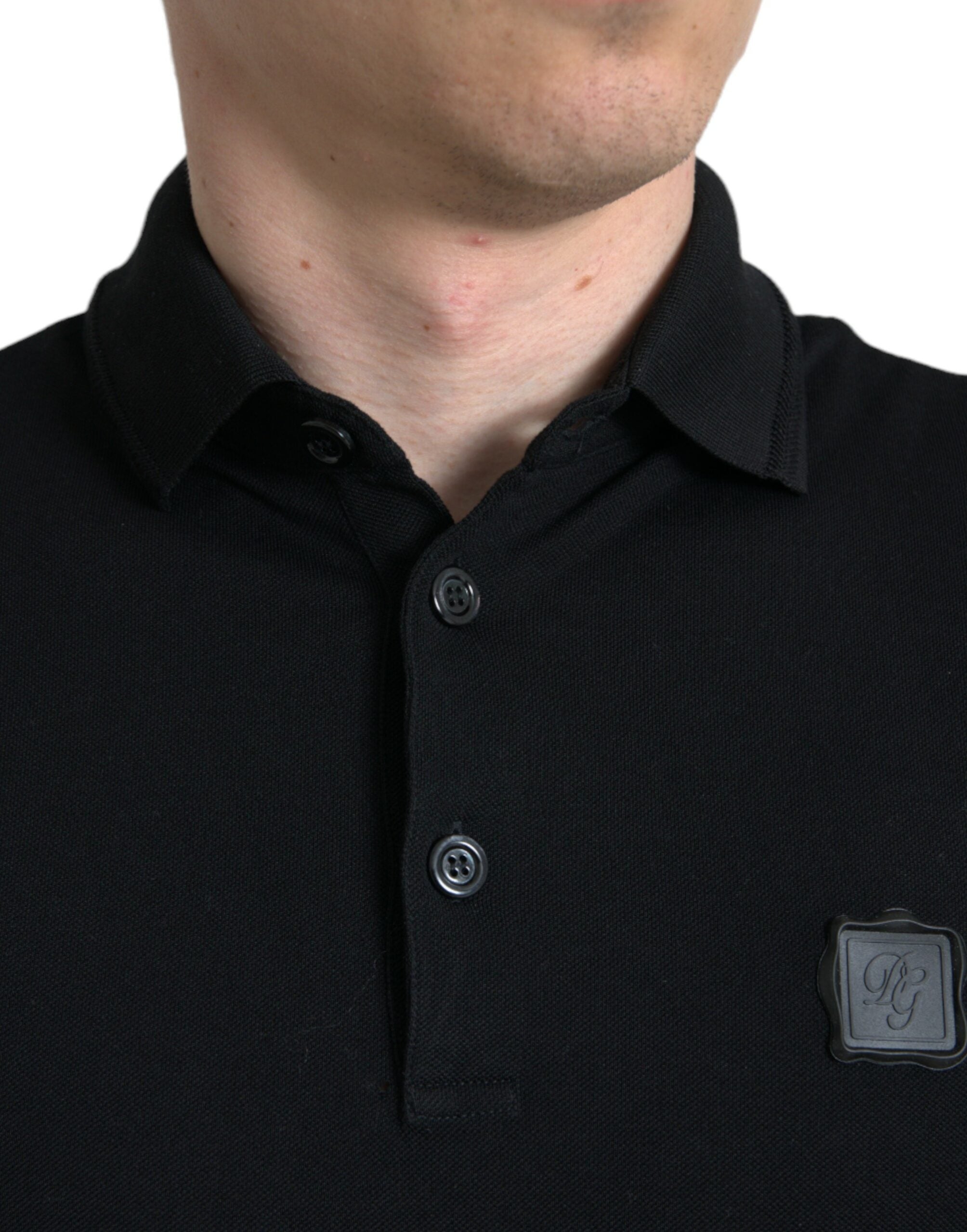 Dolce & Gabbana svart t-shirt med logotyp och krage, kortärmad