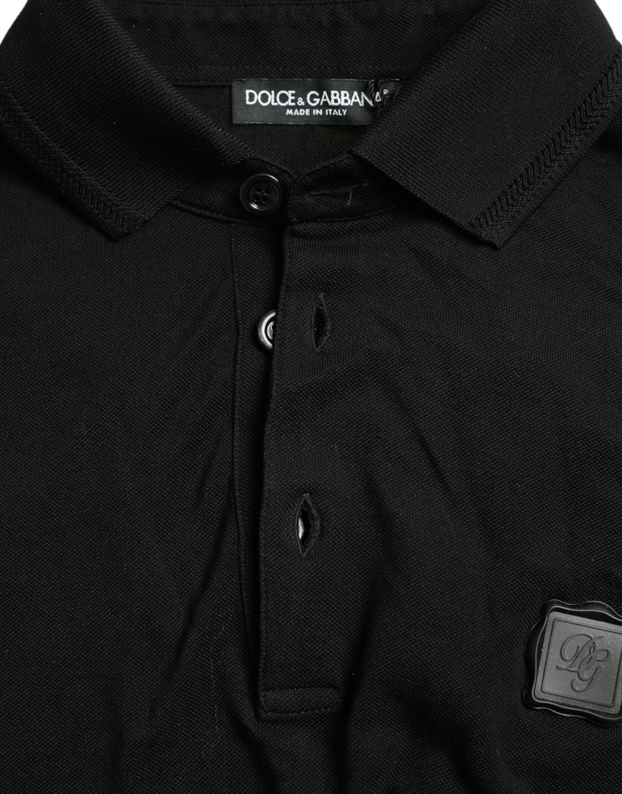 Dolce & Gabbana svart t-shirt med logotyp och krage, kortärmad