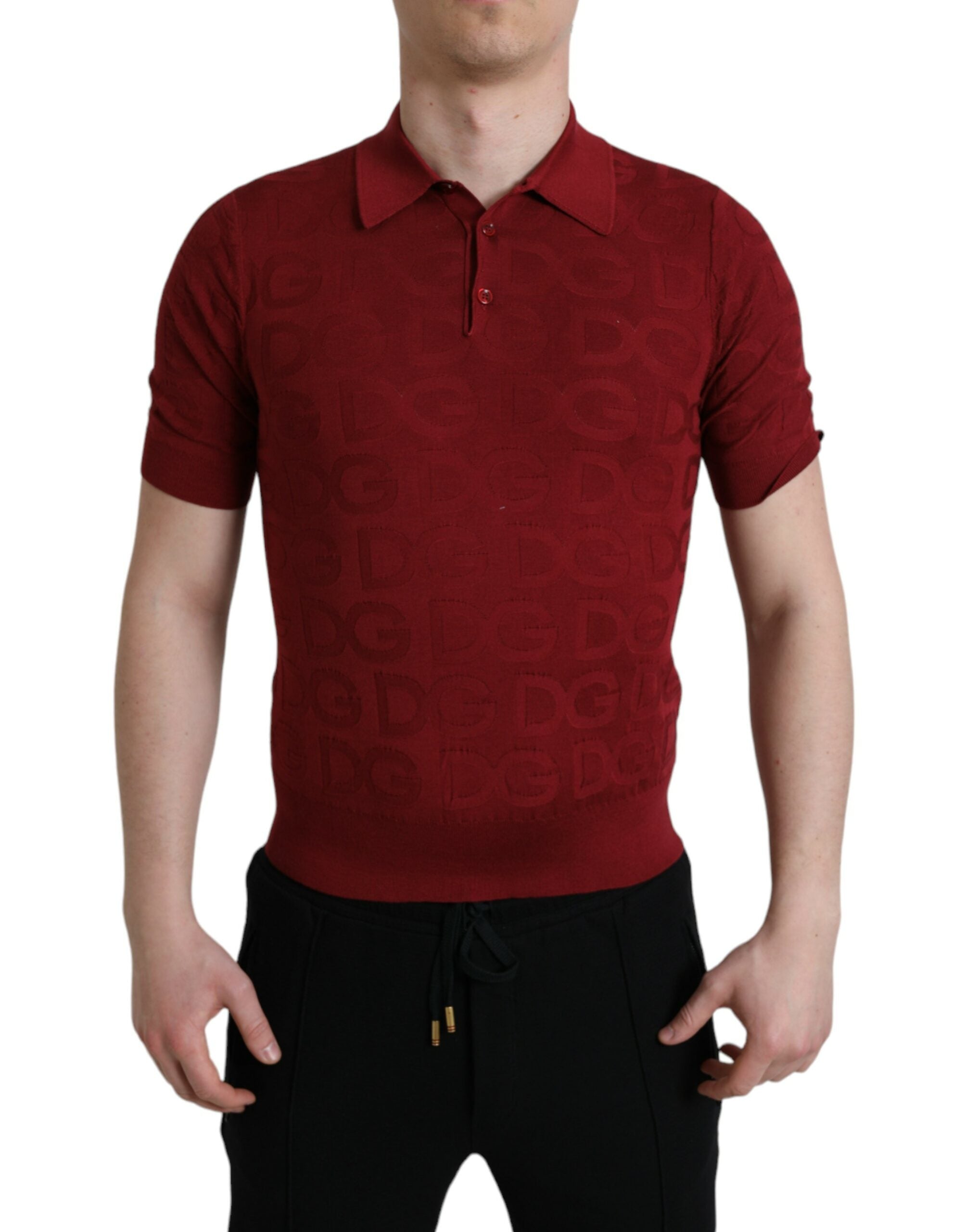 Dolce & Gabbana Rödbrun Krage Kortärmad Siden-T-shirt