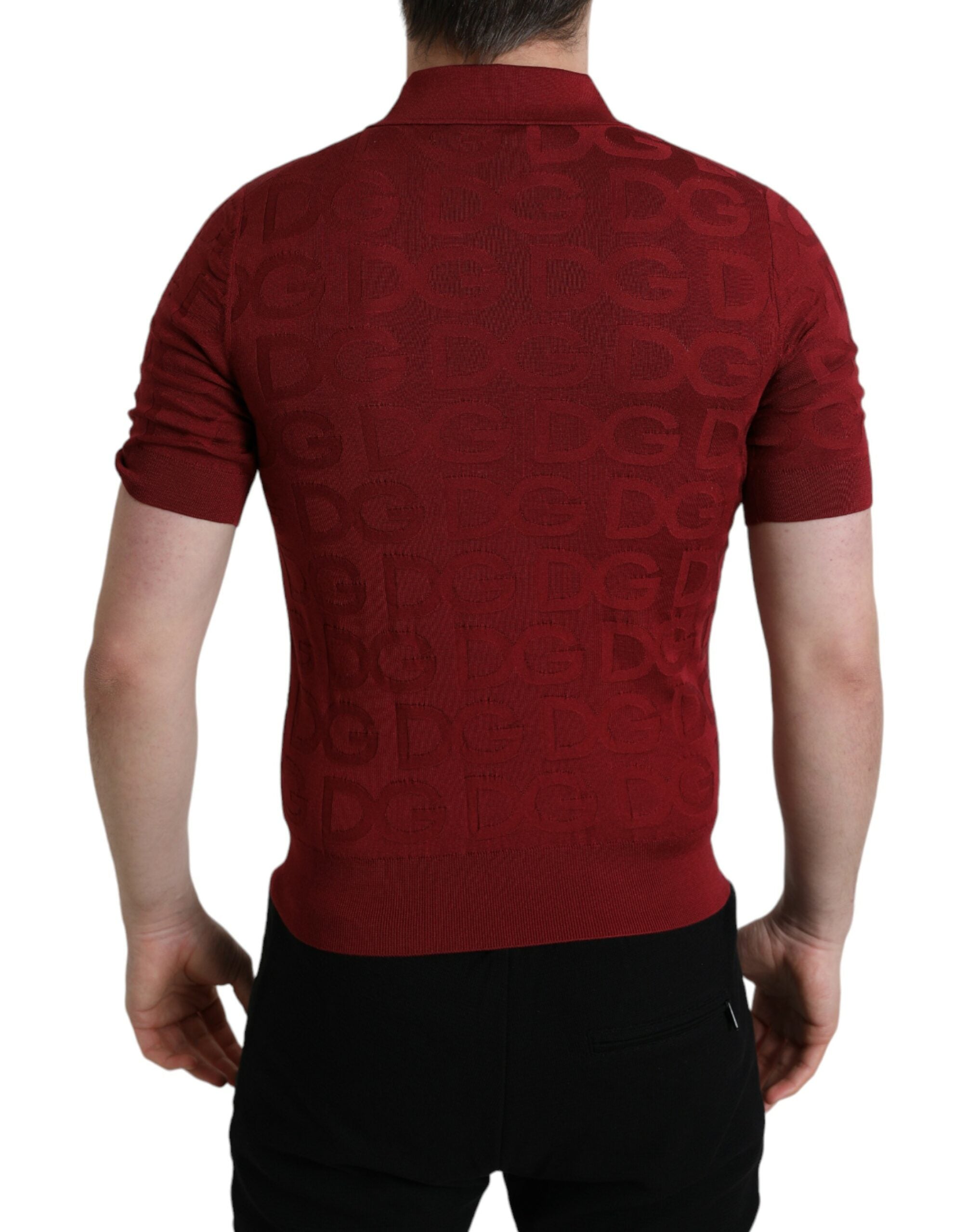 Dolce & Gabbana Rödbrun Krage Kortärmad Siden-T-shirt