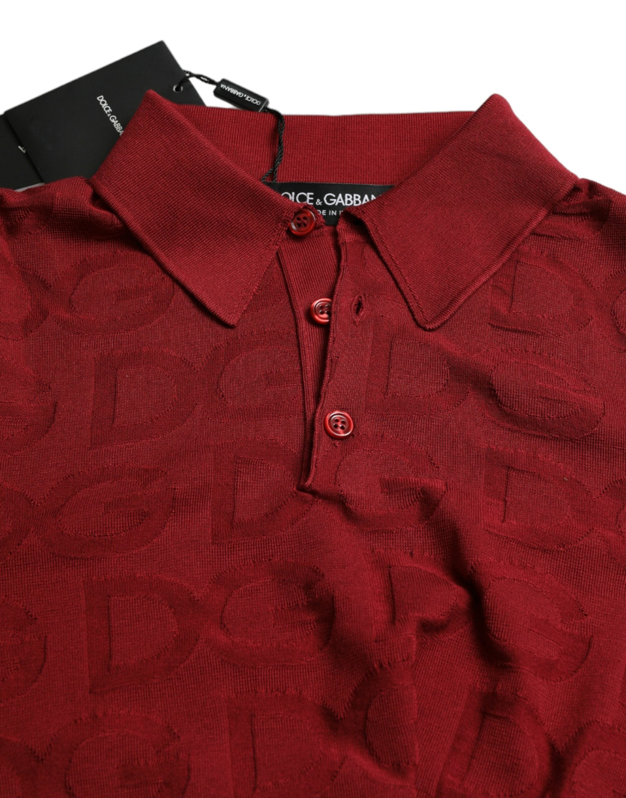 Dolce & Gabbana Rödbrun Krage Kortärmad Siden-T-shirt