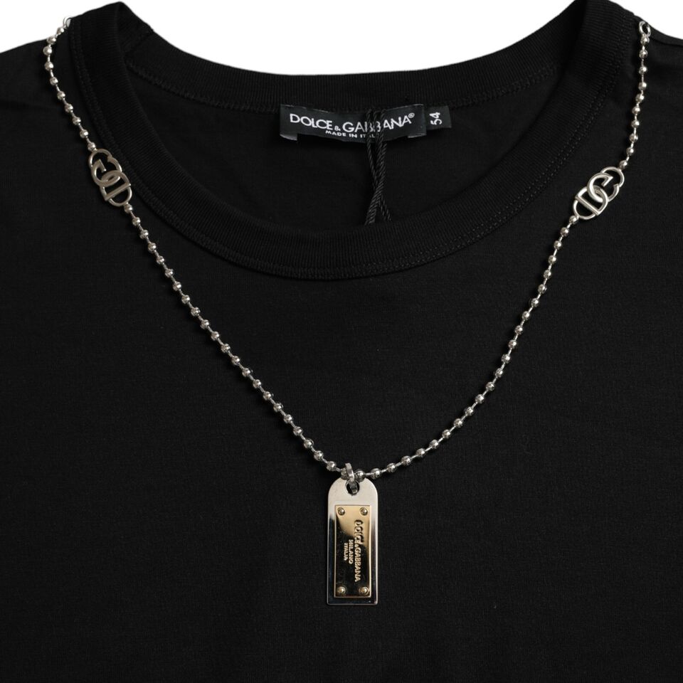 Dolce & Gabbana Svart Silverkedja Kortärmad T-shirt