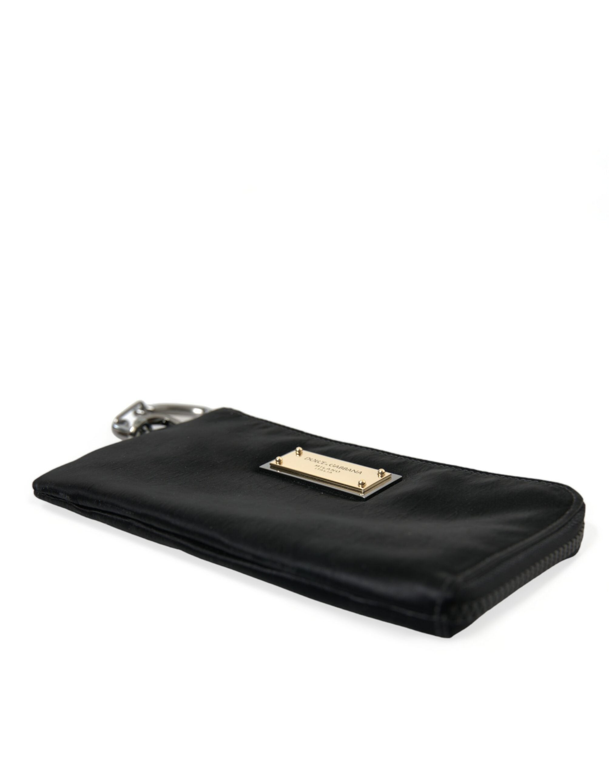 Dolce & Gabbana svart nylon nyckelringspåse med logotyp och plack kuvertväskor