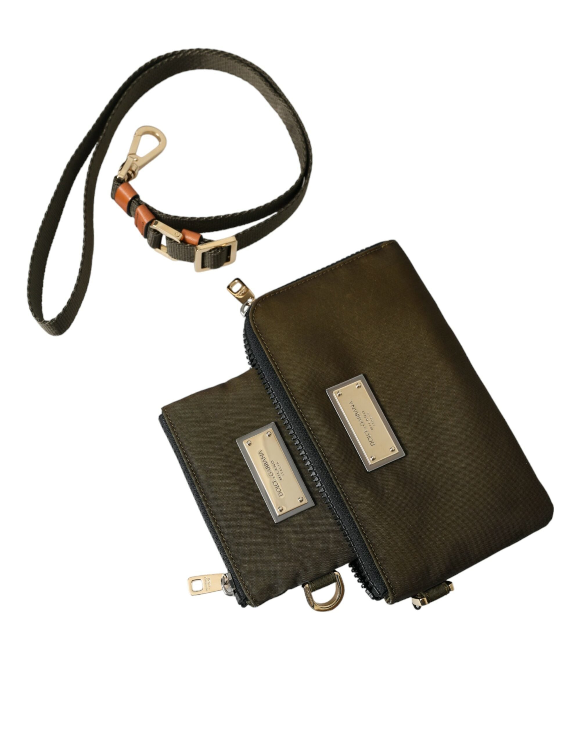 Dolce & Gabbana Mörkgrön Nylon Logo Multifunktionell Kit 2-delars Set Väskor