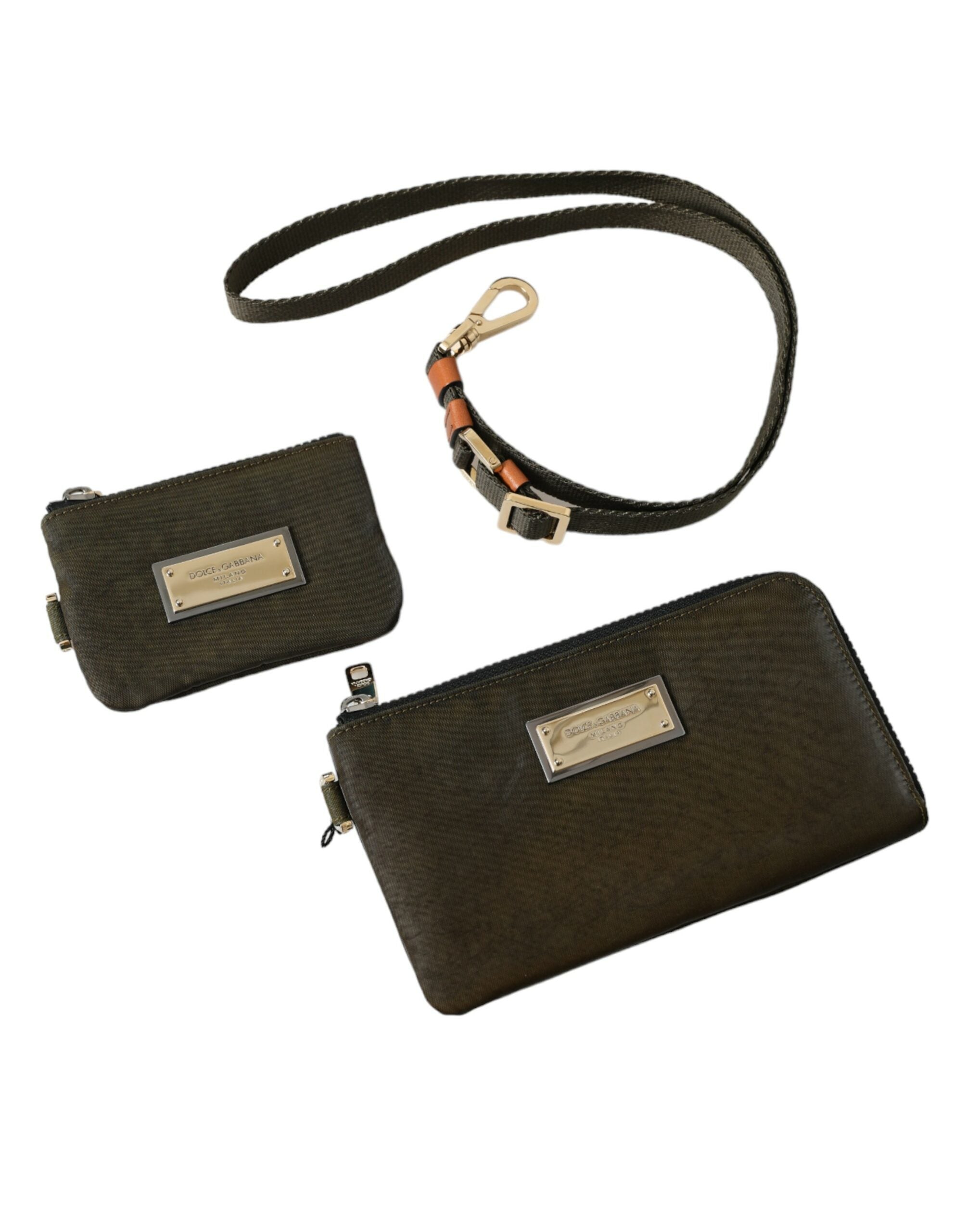 Dolce & Gabbana Mörkgrön Nylon Logo Multifunktionell Kit 2-delars Set Väskor