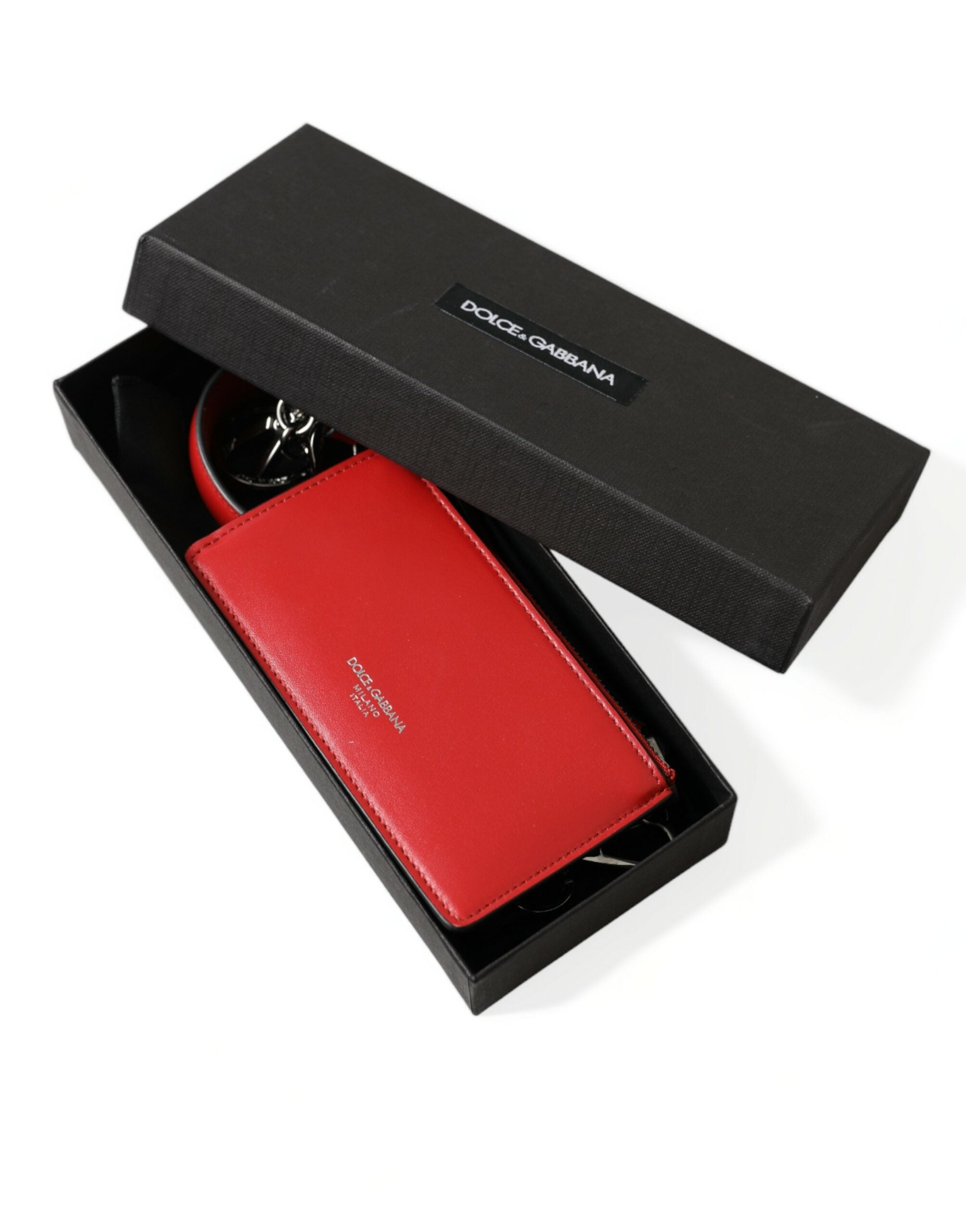 Dolce & Gabbana Rött Läder Silver Metall Logotyprem Påse Airpods-fodral
