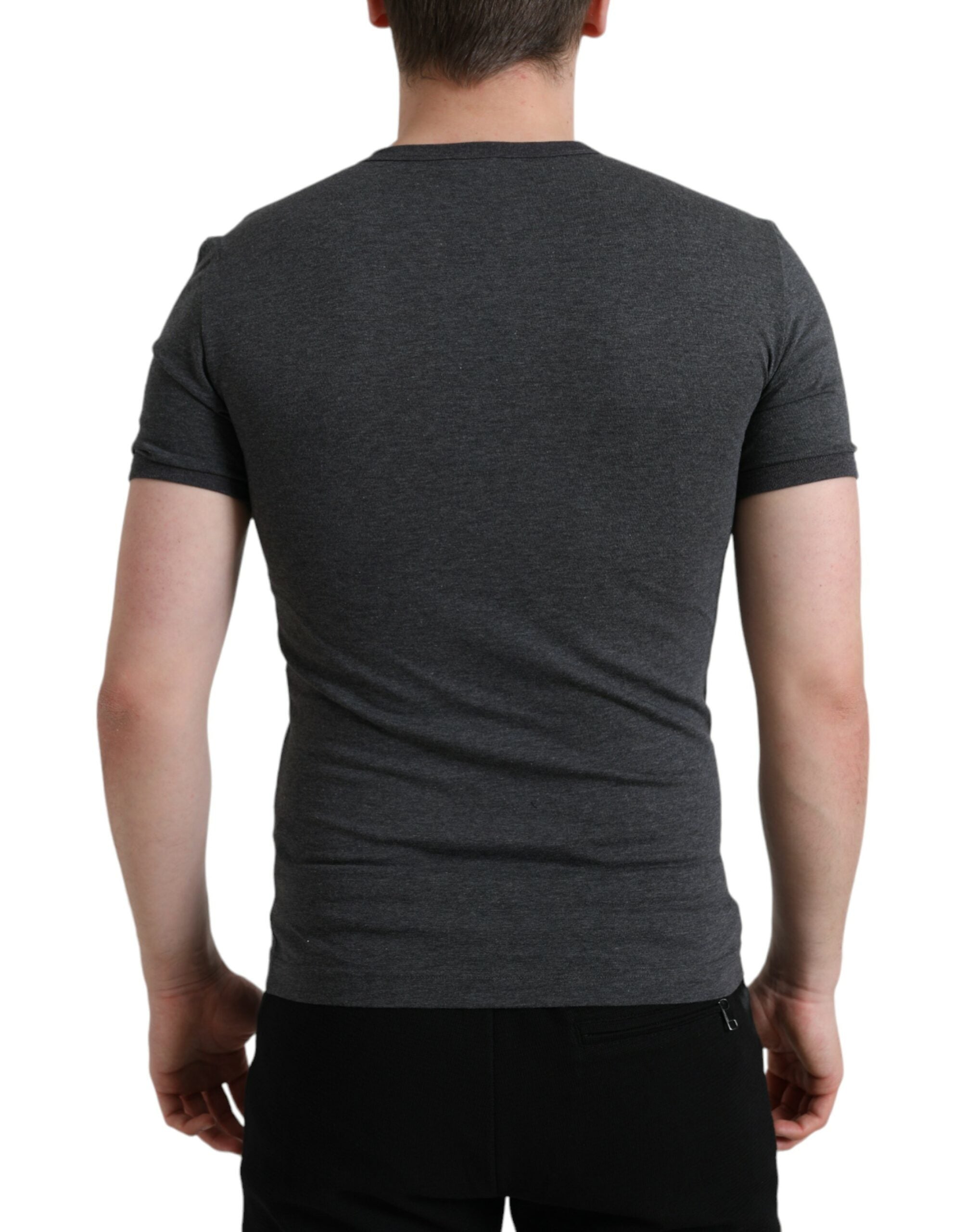 Dolce & Gabbana Mörkgrå bomulls-t-shirt med rund hals