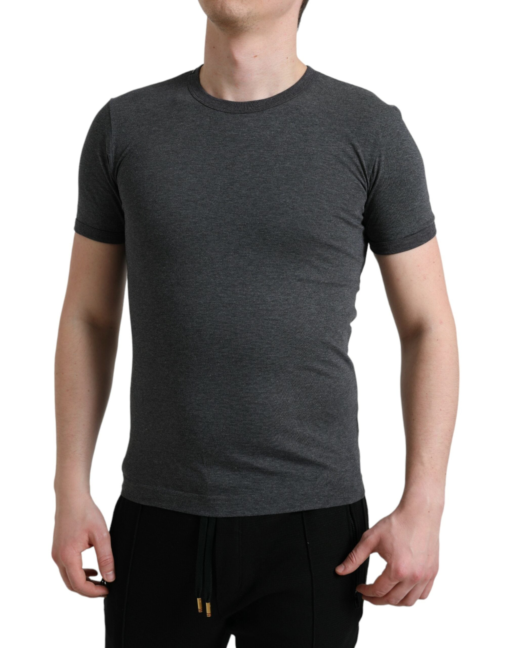 Dolce & Gabbana Mörkgrå bomulls-t-shirt med rund hals