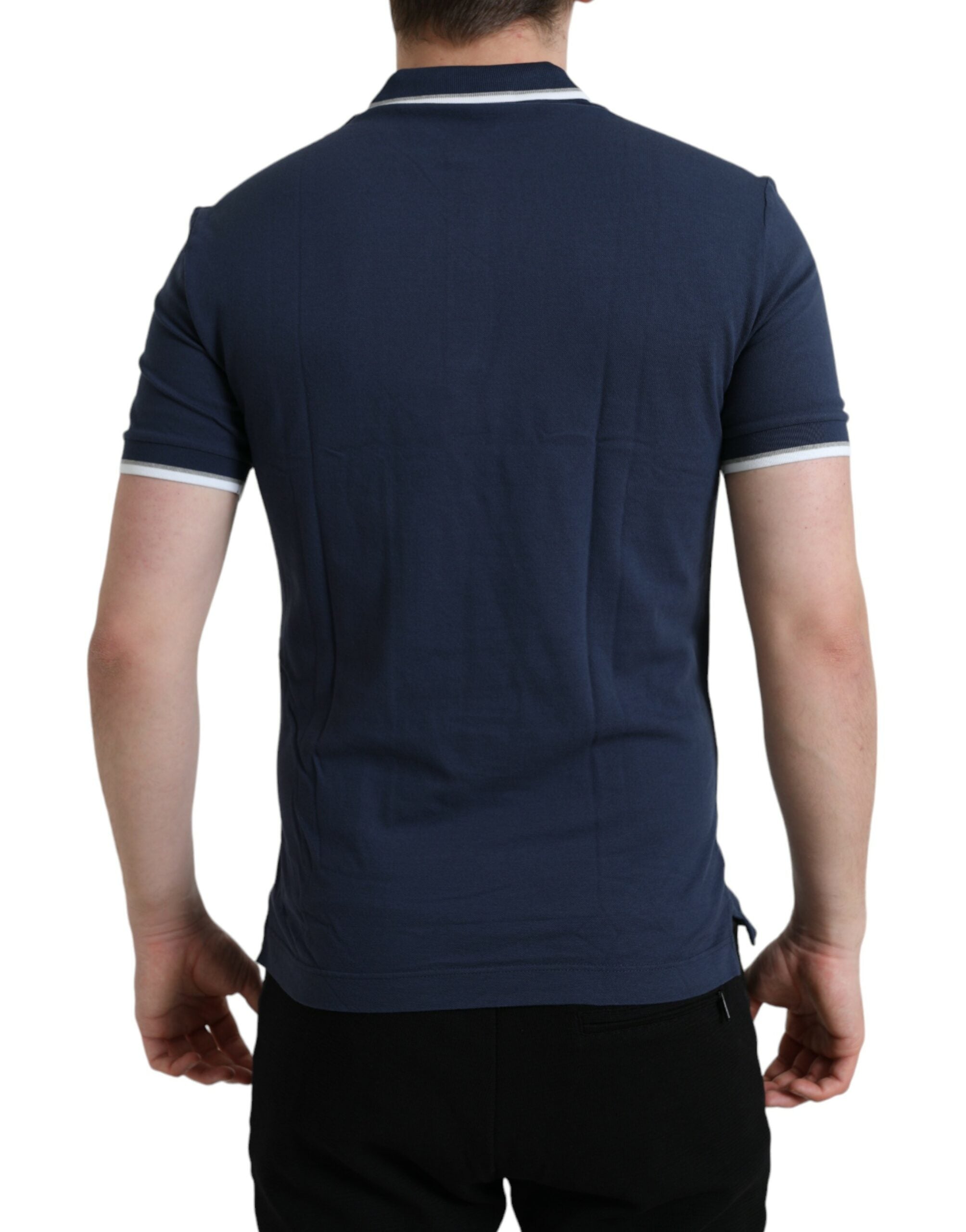 Dolce & Gabbana Blå Kronmärke Bomullskrage Herrpolo T-shirt