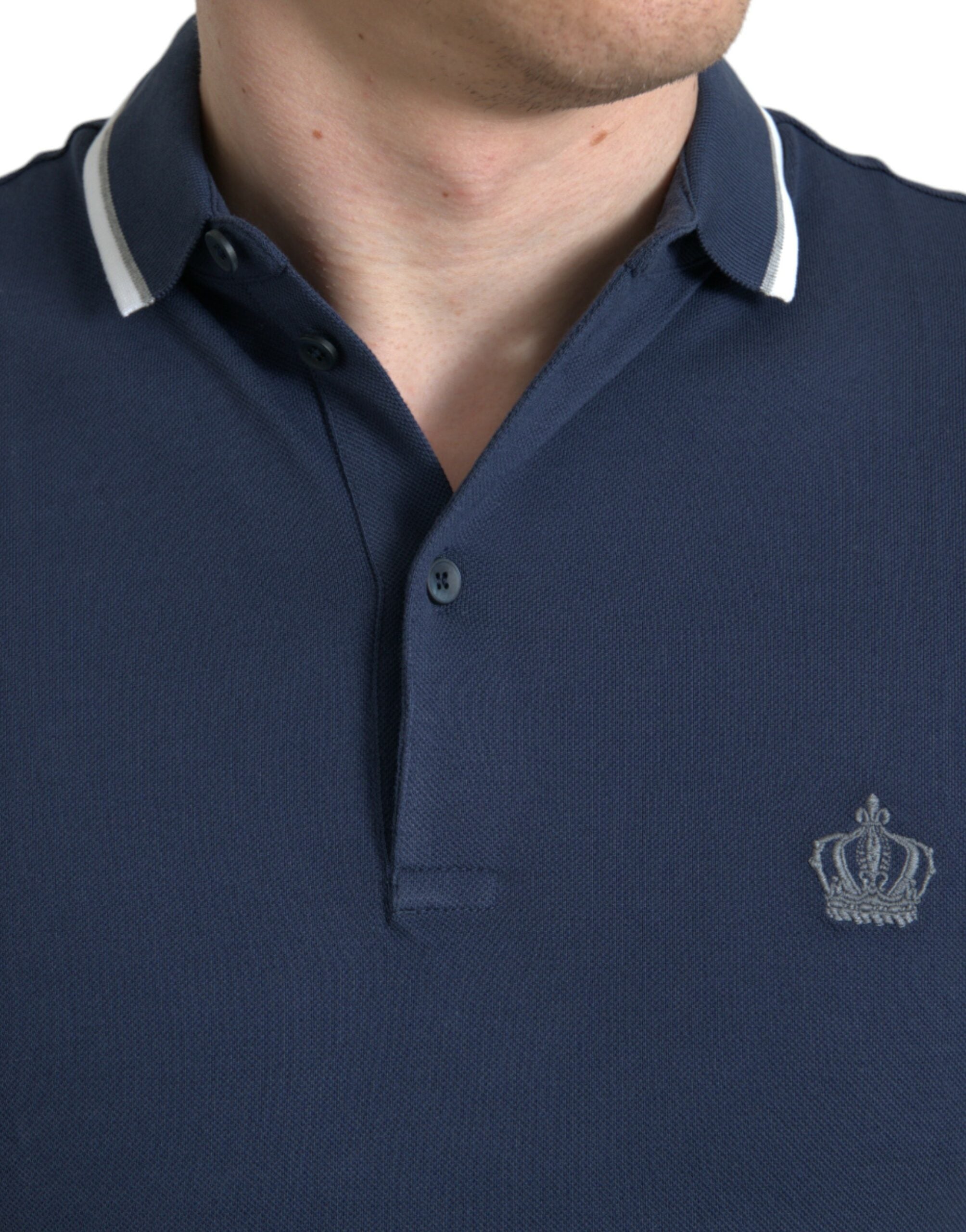 Dolce & Gabbana Blå Kronmärke Bomullskrage Herrpolo T-shirt