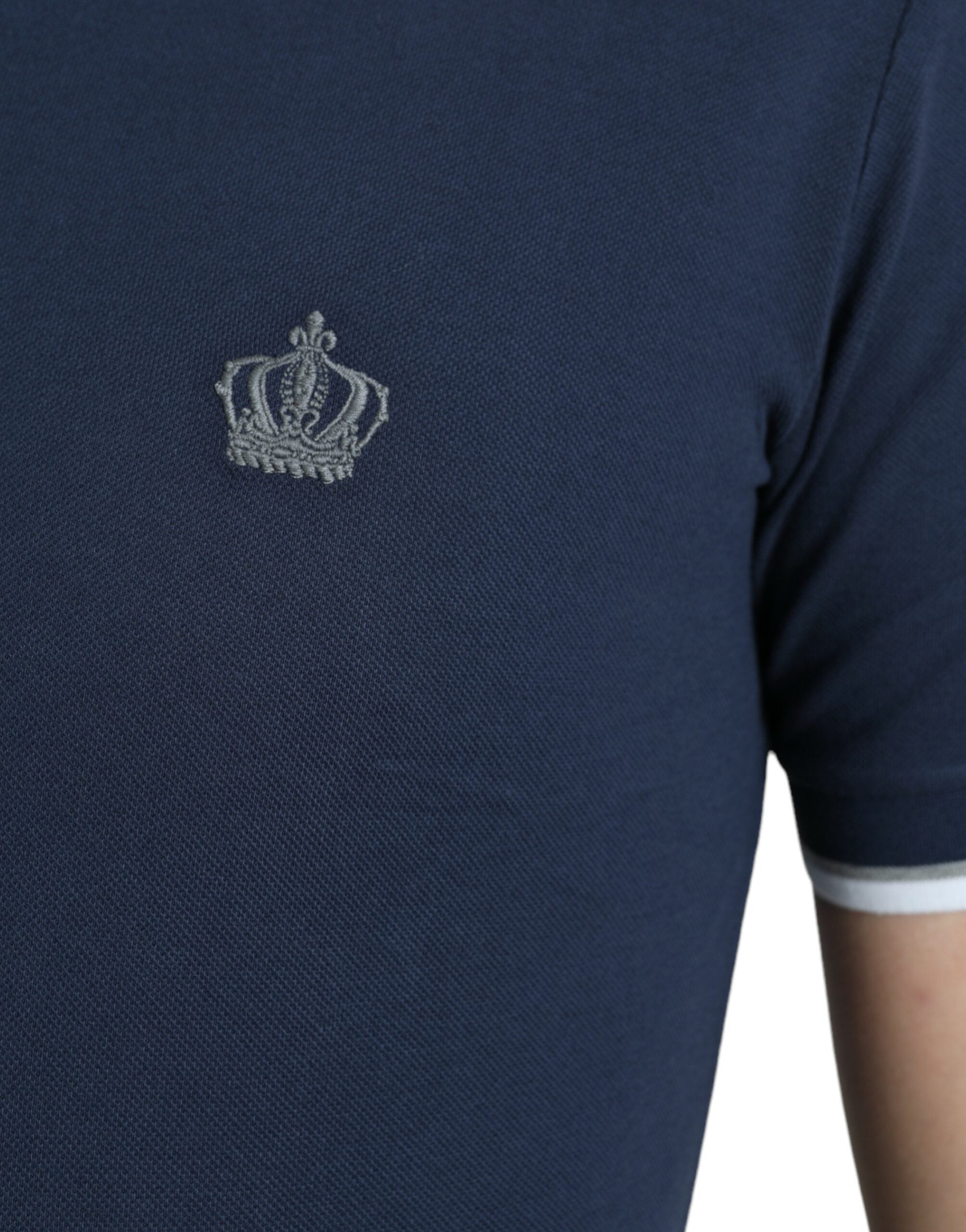 Dolce & Gabbana Blå Kronmärke Bomullskrage Herrpolo T-shirt