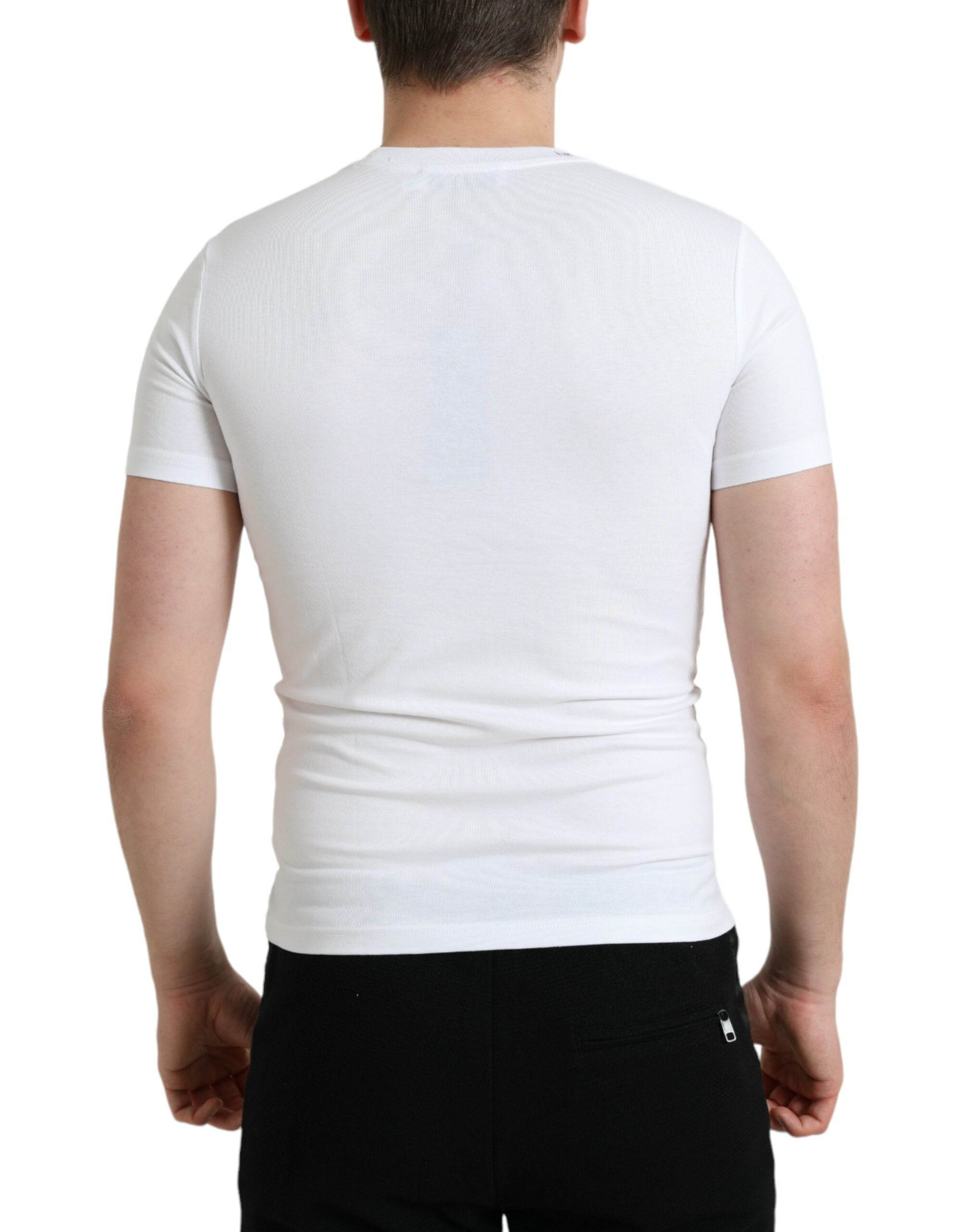Dolce & Gabbana Vit Logotyptryckt Bomulls-T-shirt med Rund Hals
