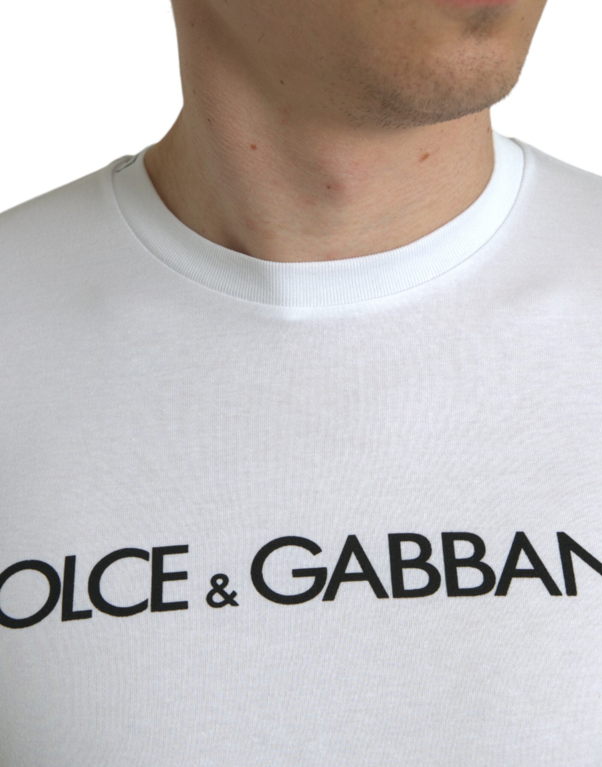 Dolce & Gabbana Vit Logotyptryckt Bomulls-T-shirt med Rund Hals