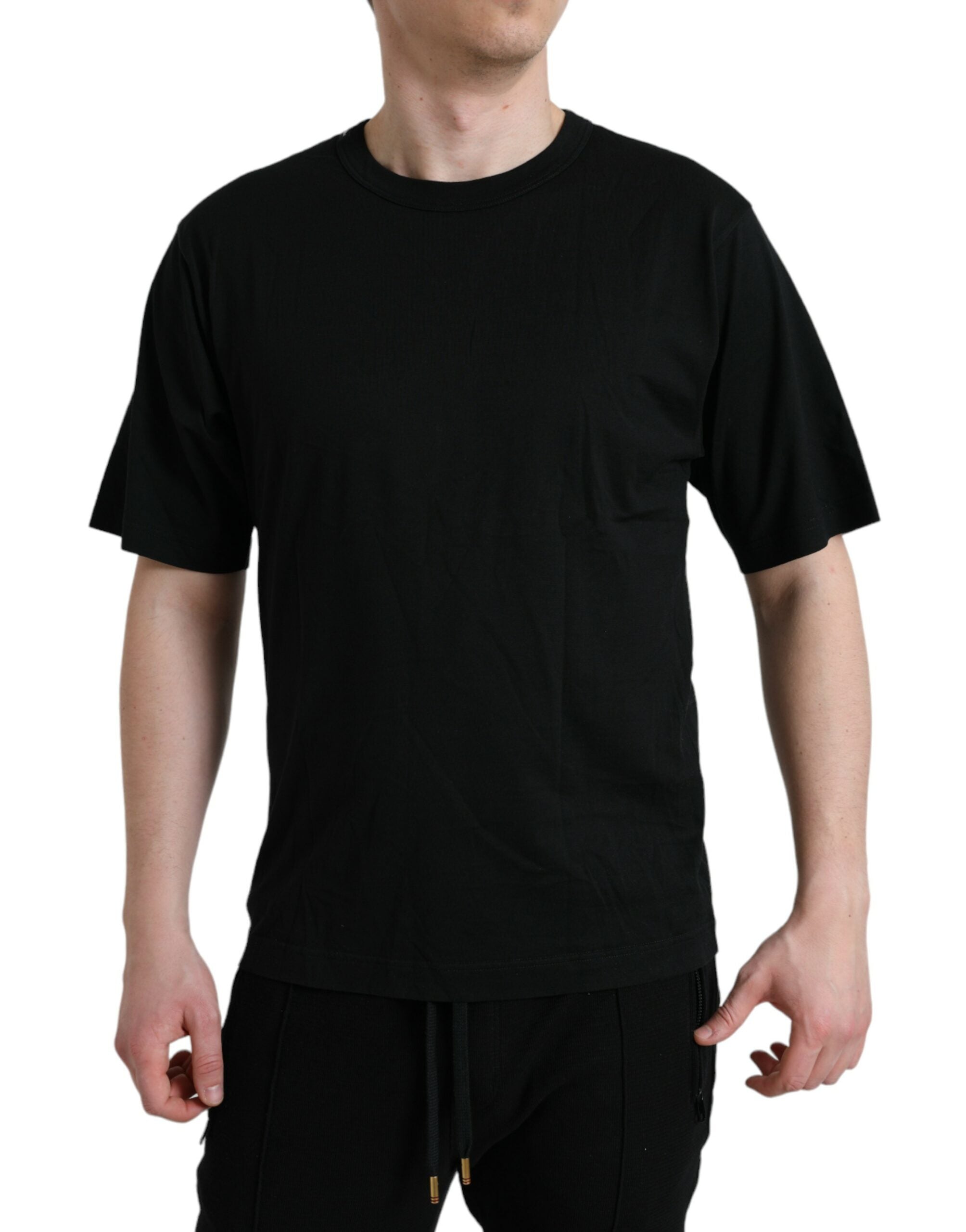 Dolce & Gabbana svart t-shirt med präglad logotyp och rund halsringning, korta ärmar