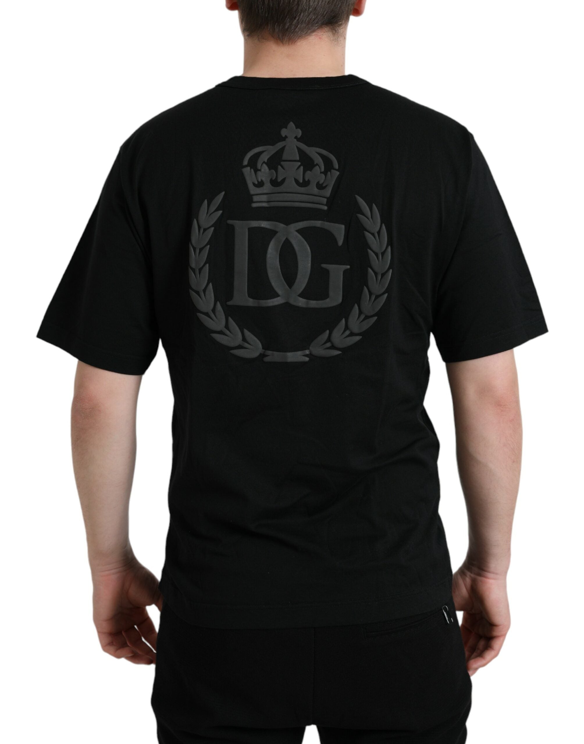 Dolce & Gabbana svart t-shirt med präglad logotyp och rund halsringning, korta ärmar
