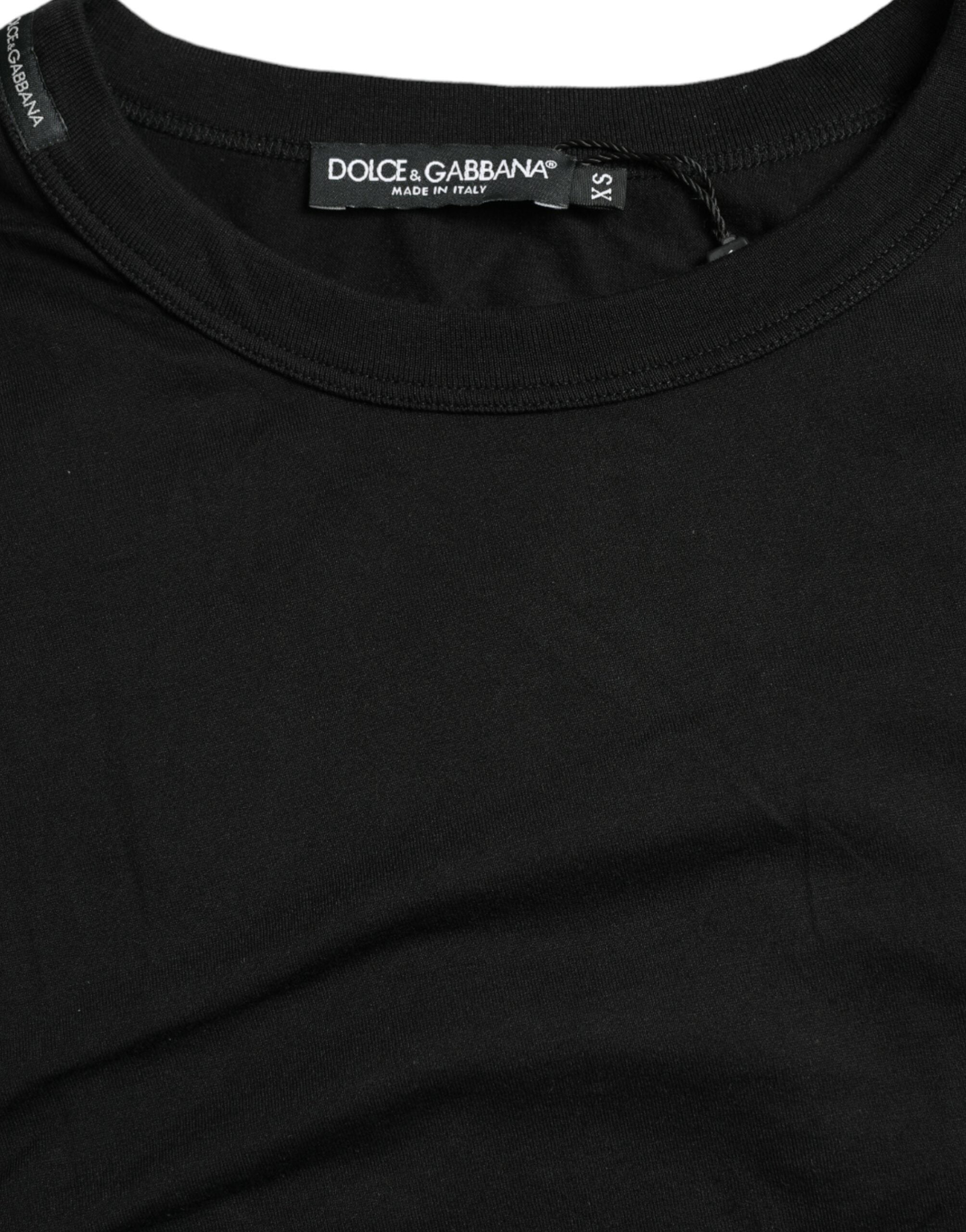 Dolce & Gabbana svart t-shirt med präglad logotyp och rund halsringning, korta ärmar