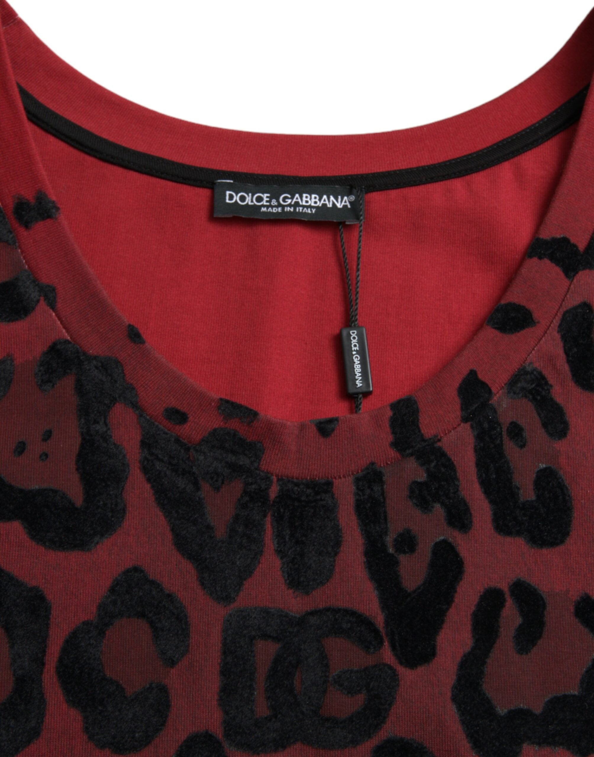 Dolce & Gabbana Röd Leopardmönstrad Ärmlös Linne T-shirt