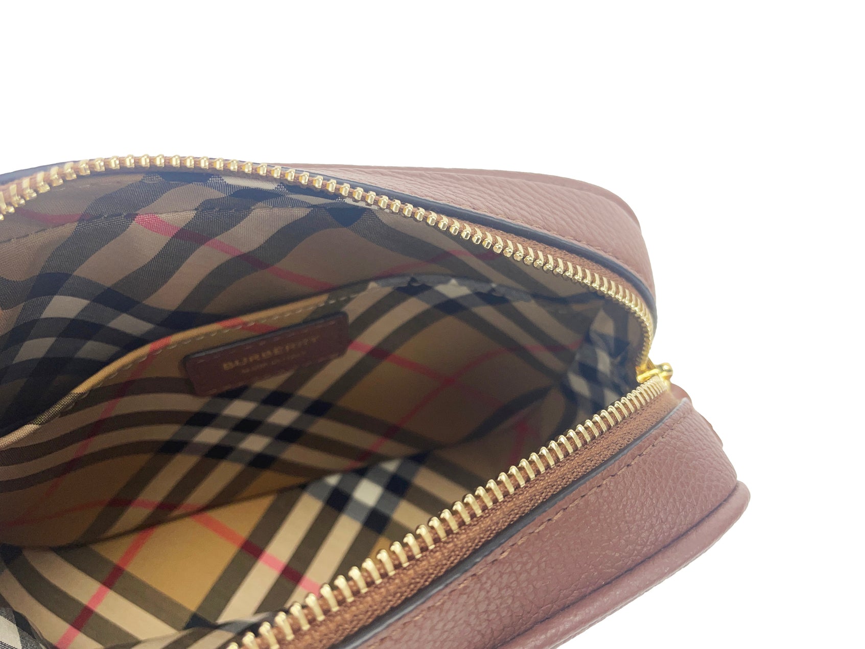 Burberry Liten Brun Läderväska med Kameramotiv och Logotyp