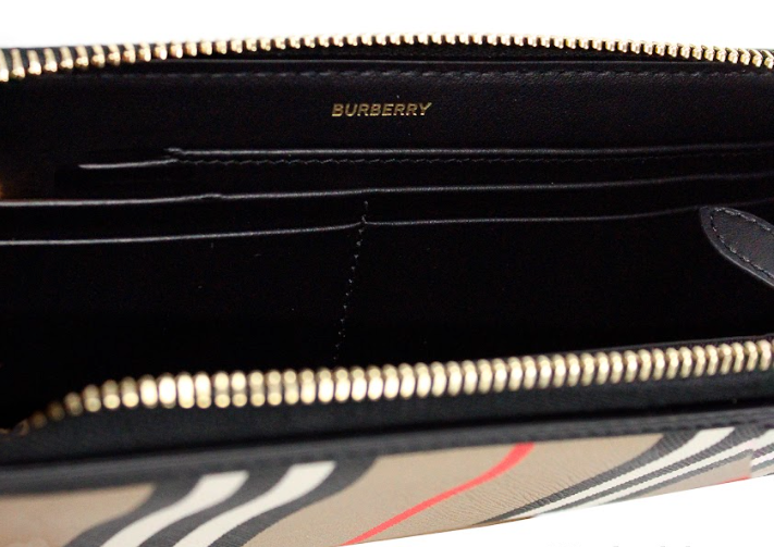 Burberry Ellerby svart läderplånbok med ikonrandig kanvas med dragkedja runt kontinental