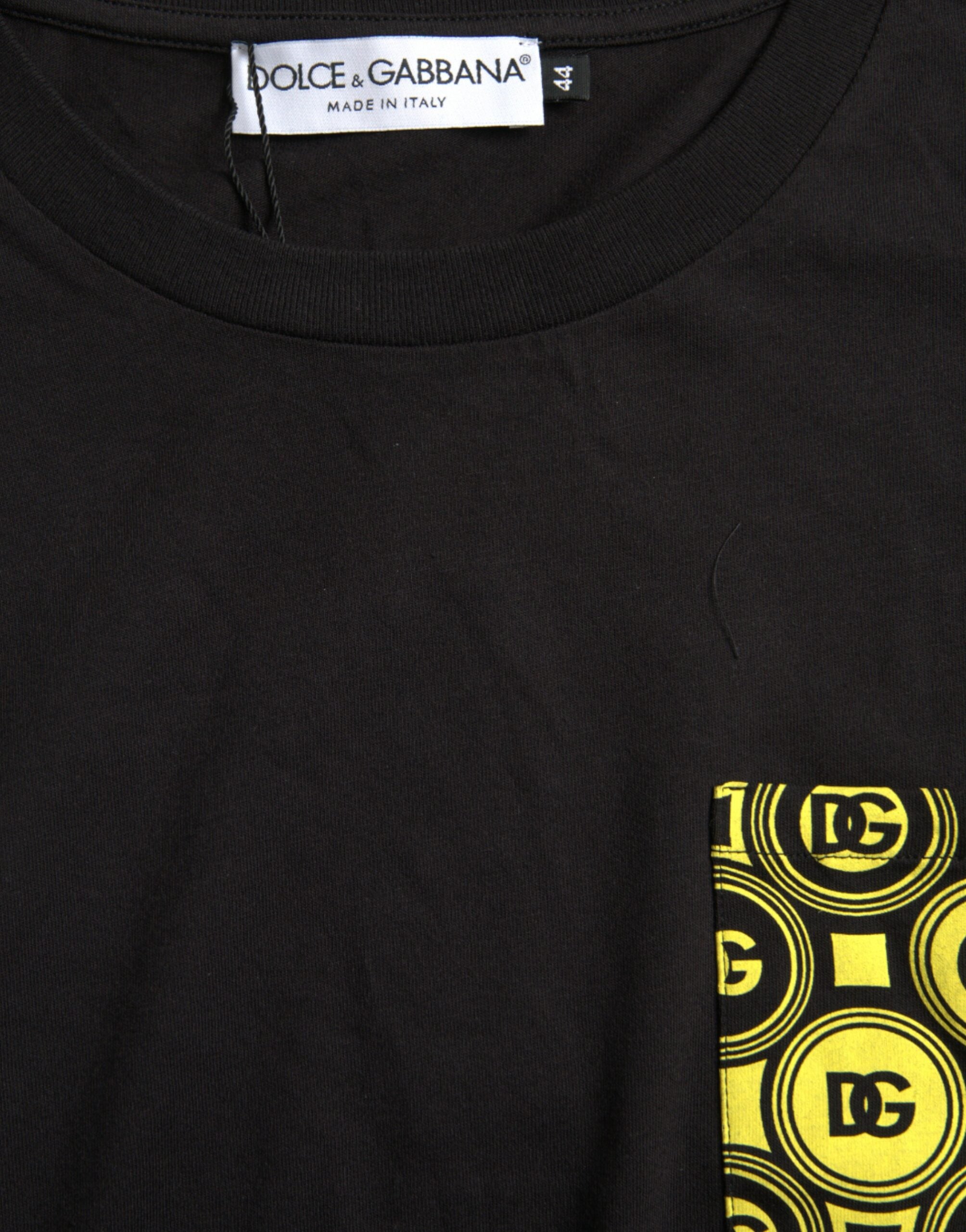 Dolce & Gabbana svart t-shirt med rund hals och tryck i bomull med fickor