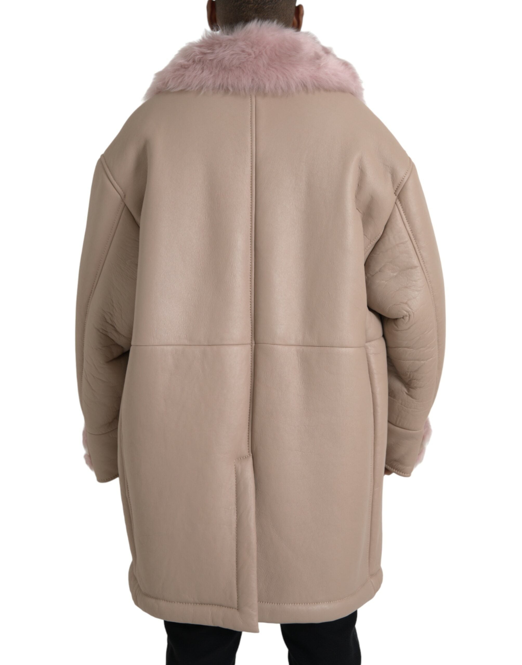 Dolce & Gabbana Beige Rosa Lammskinnskappa Jacka