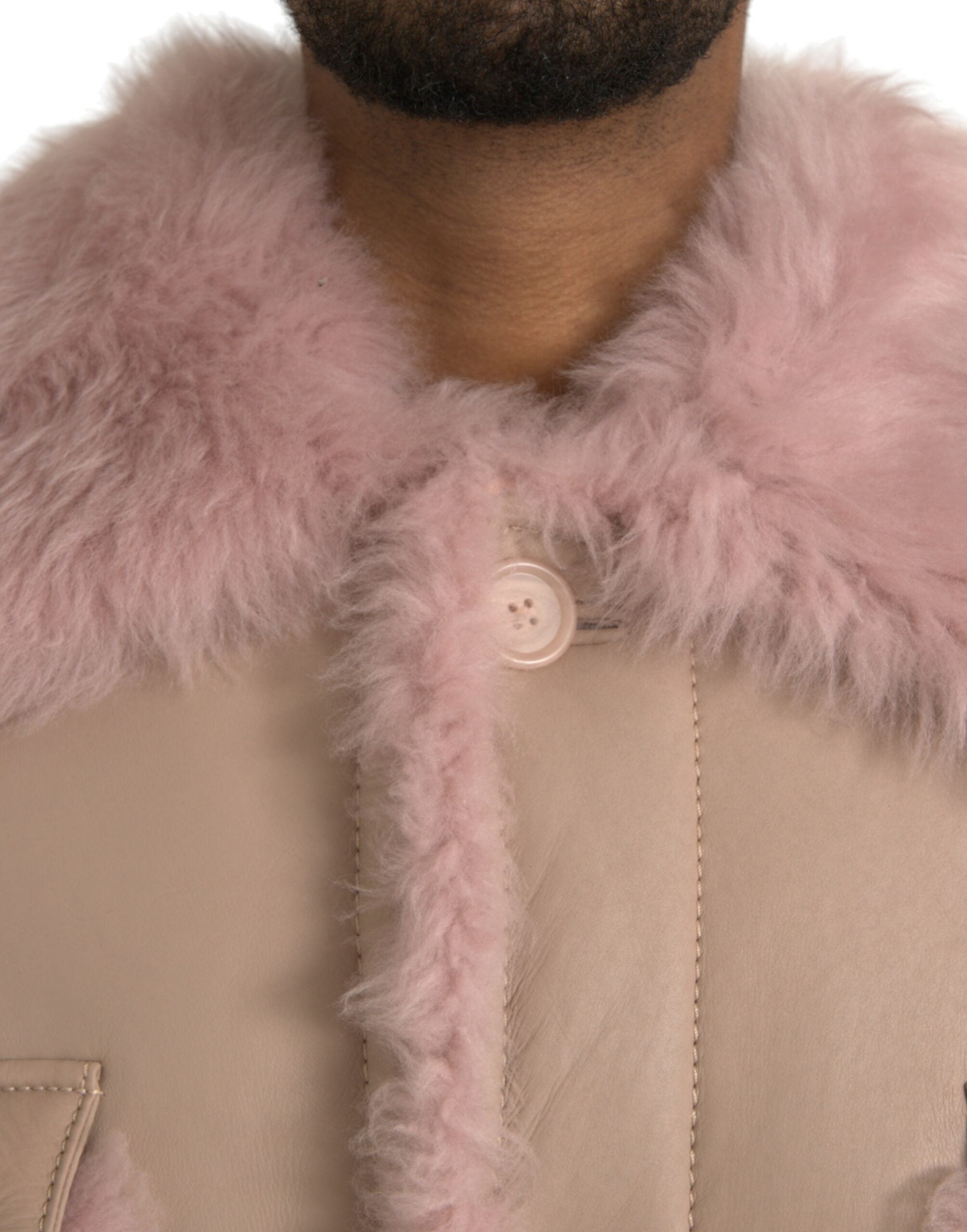 Dolce & Gabbana Beige Rosa Lammskinnskappa Jacka