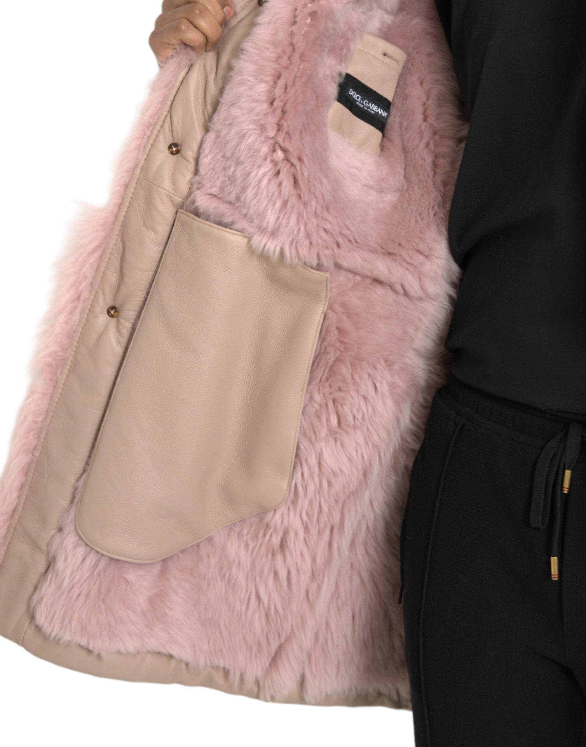 Dolce & Gabbana Beige Rosa Lammskinnskappa Jacka