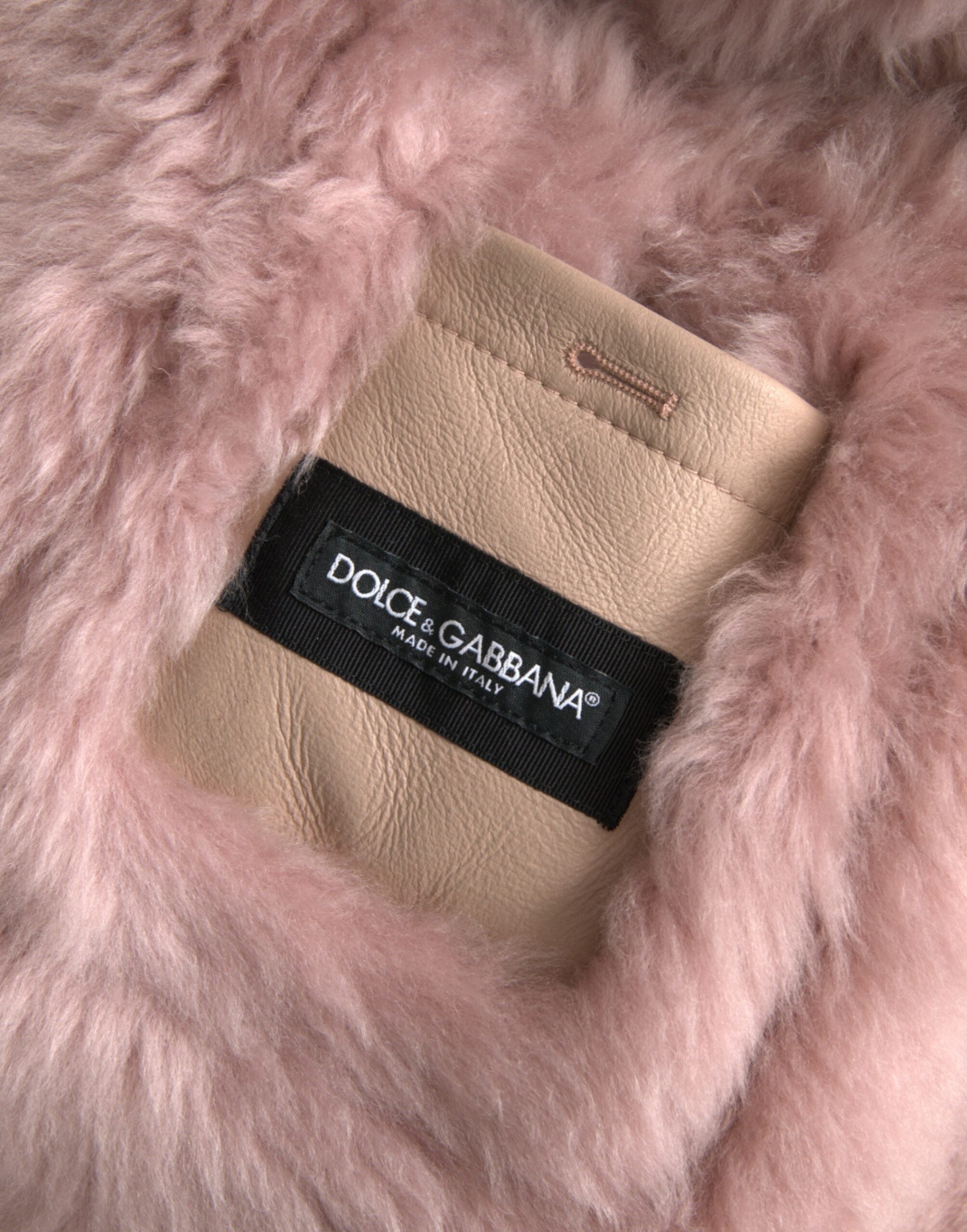 Dolce & Gabbana Beige Rosa Lammskinnskappa Jacka