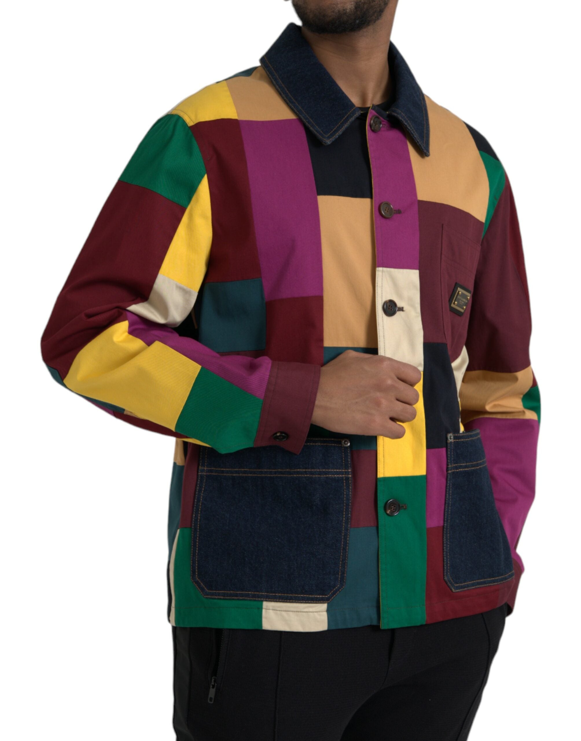 Dolce & Gabbana Flerfärgad Patchwork Bomullsjacka Med Krage